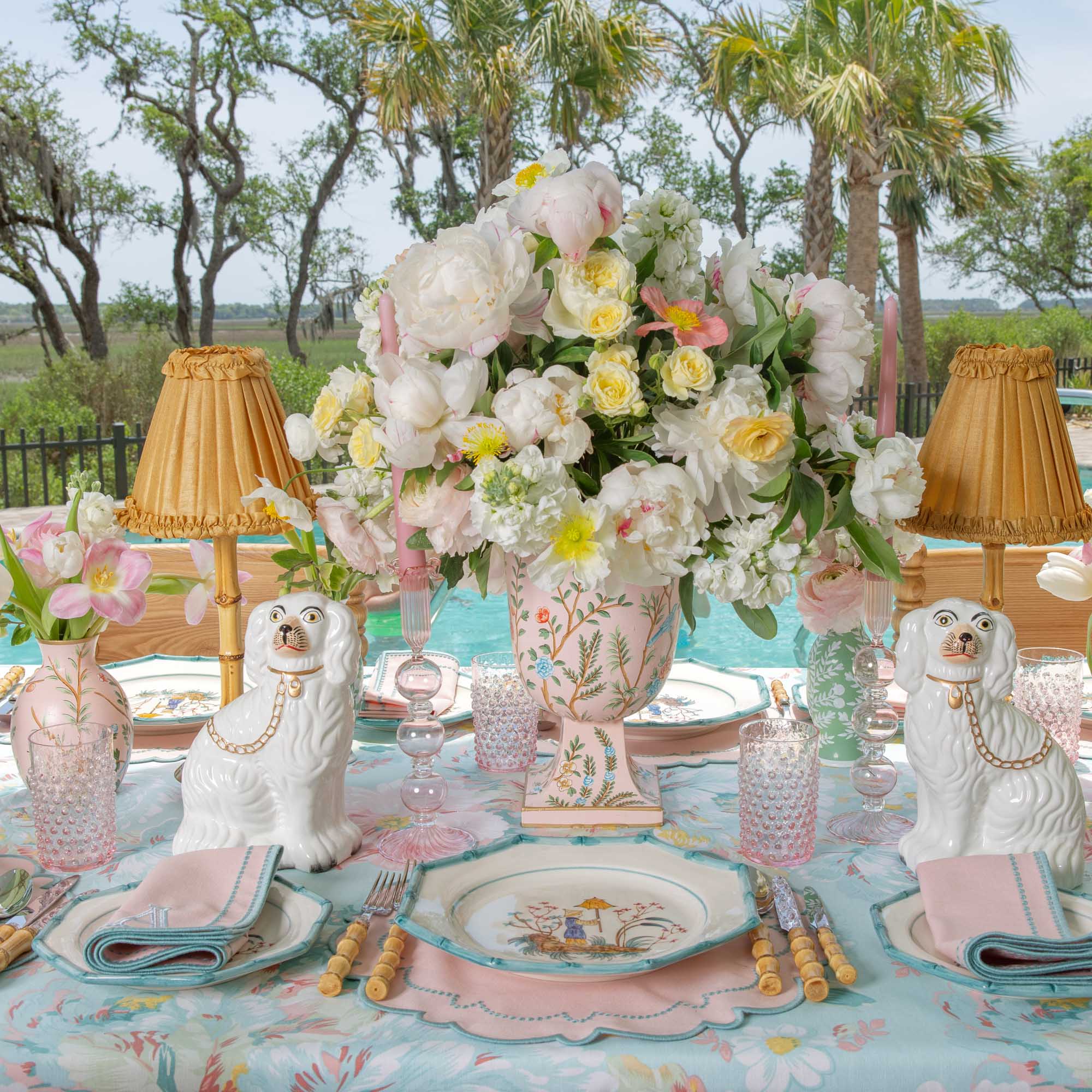 Rechargeable Bamboo Lamp with Caramel Silk Frilled Shade (18cm)