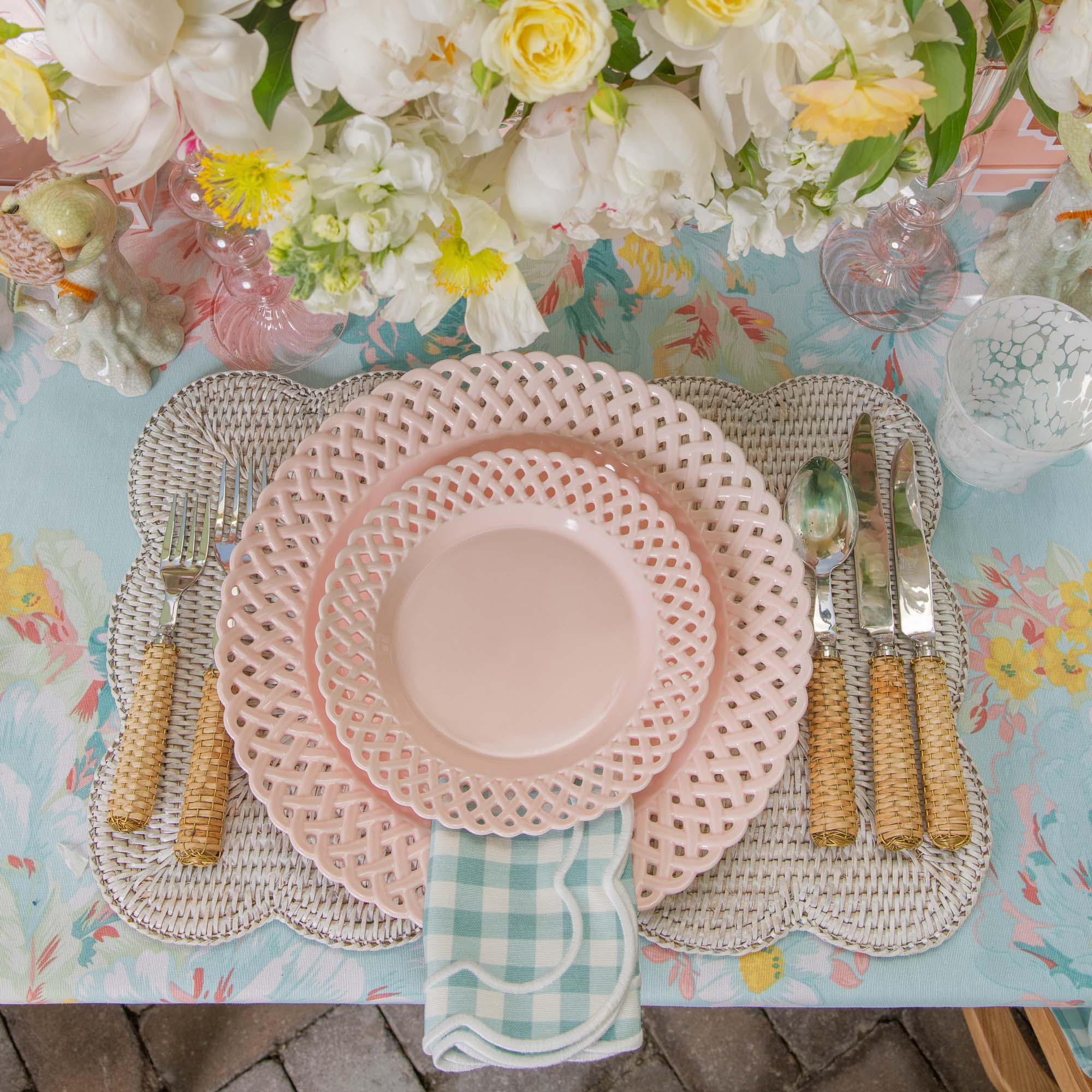 Pink Basketweave Dinner & Starter Plates (Set of 8)