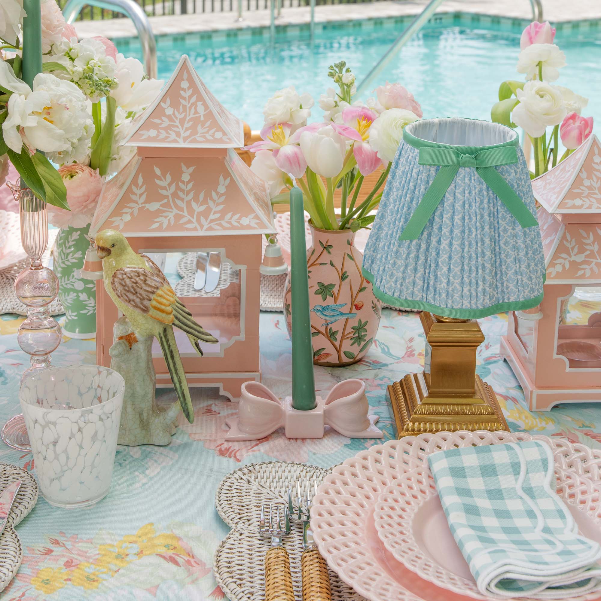 Petal Pink Ceramic Bow Candle Holder (Pair)