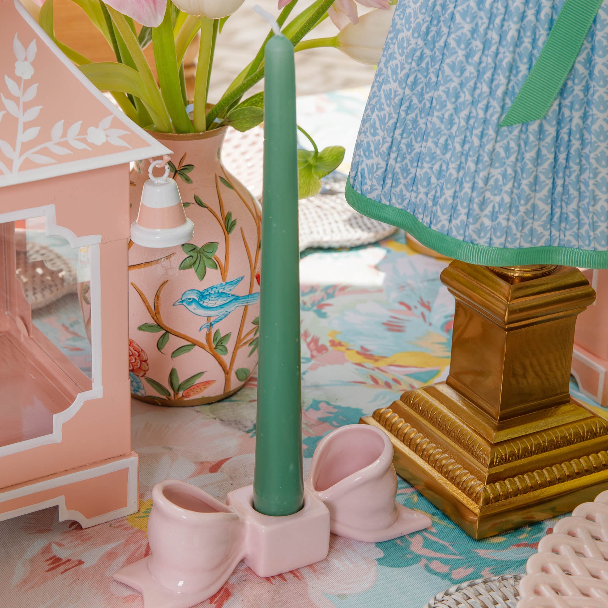 Petal Pink Ceramic Bow Candle Holder (Pair)