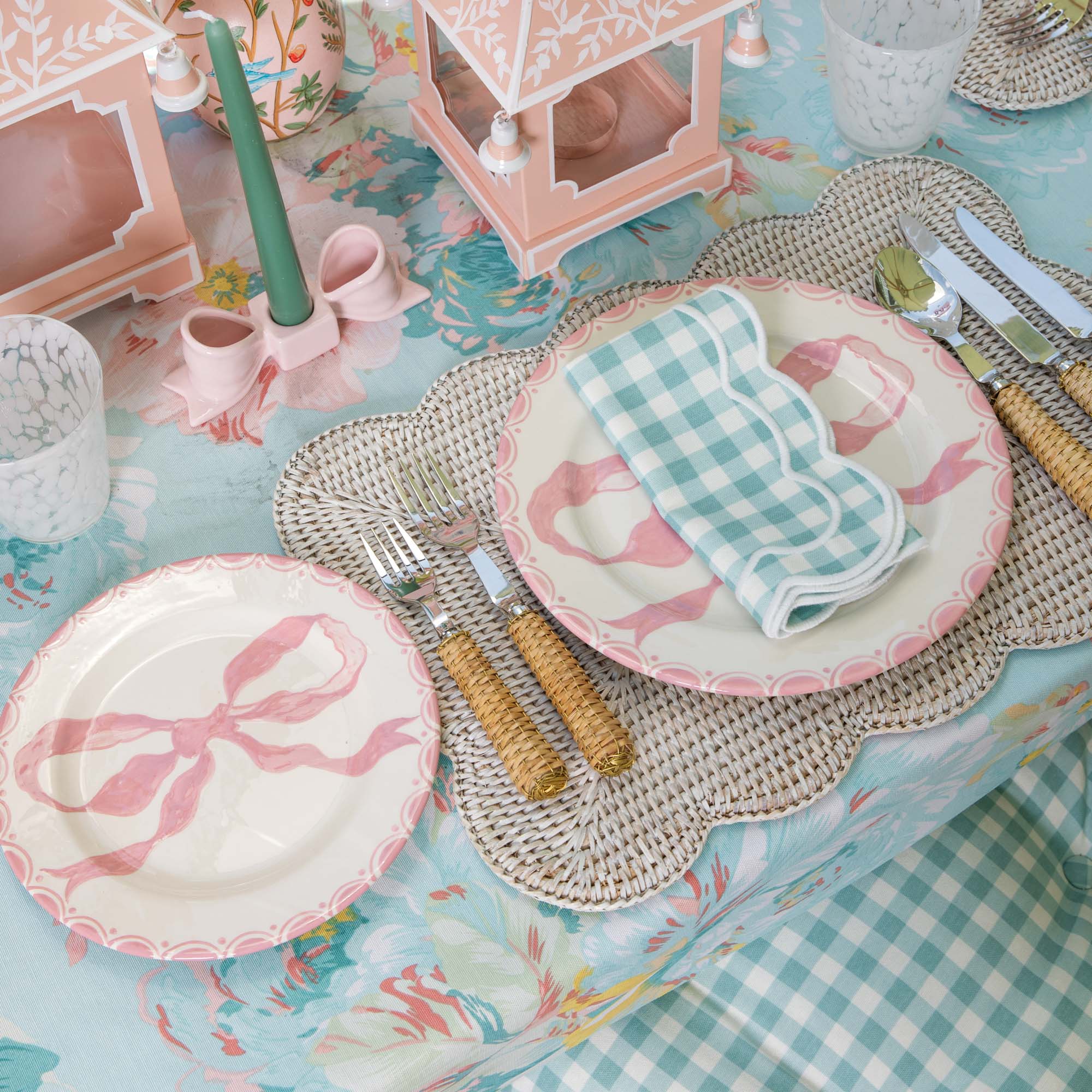 Petal Pink Ceramic Bow Candle Holder (Pair)