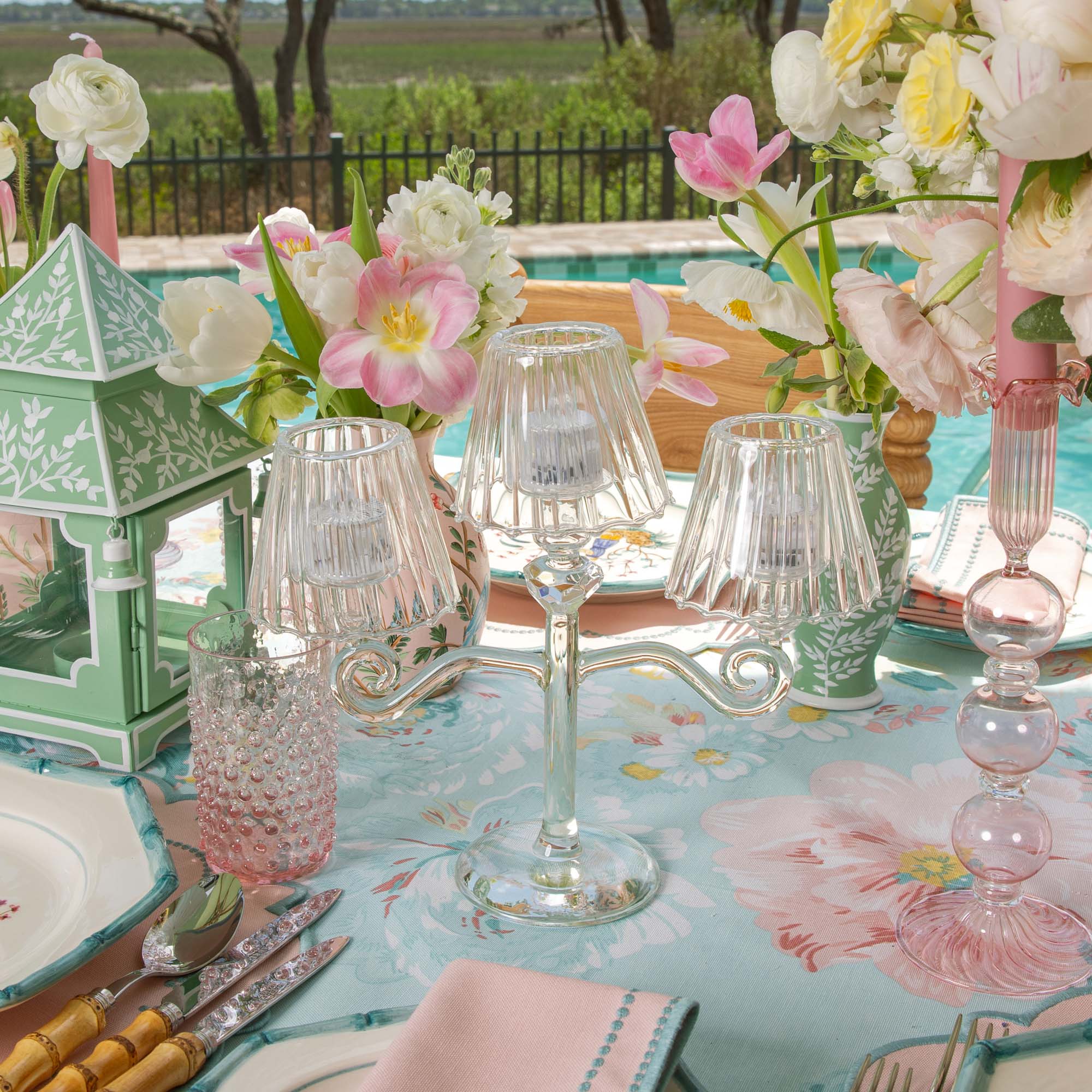 Glass Lantern Tealight Candleabra