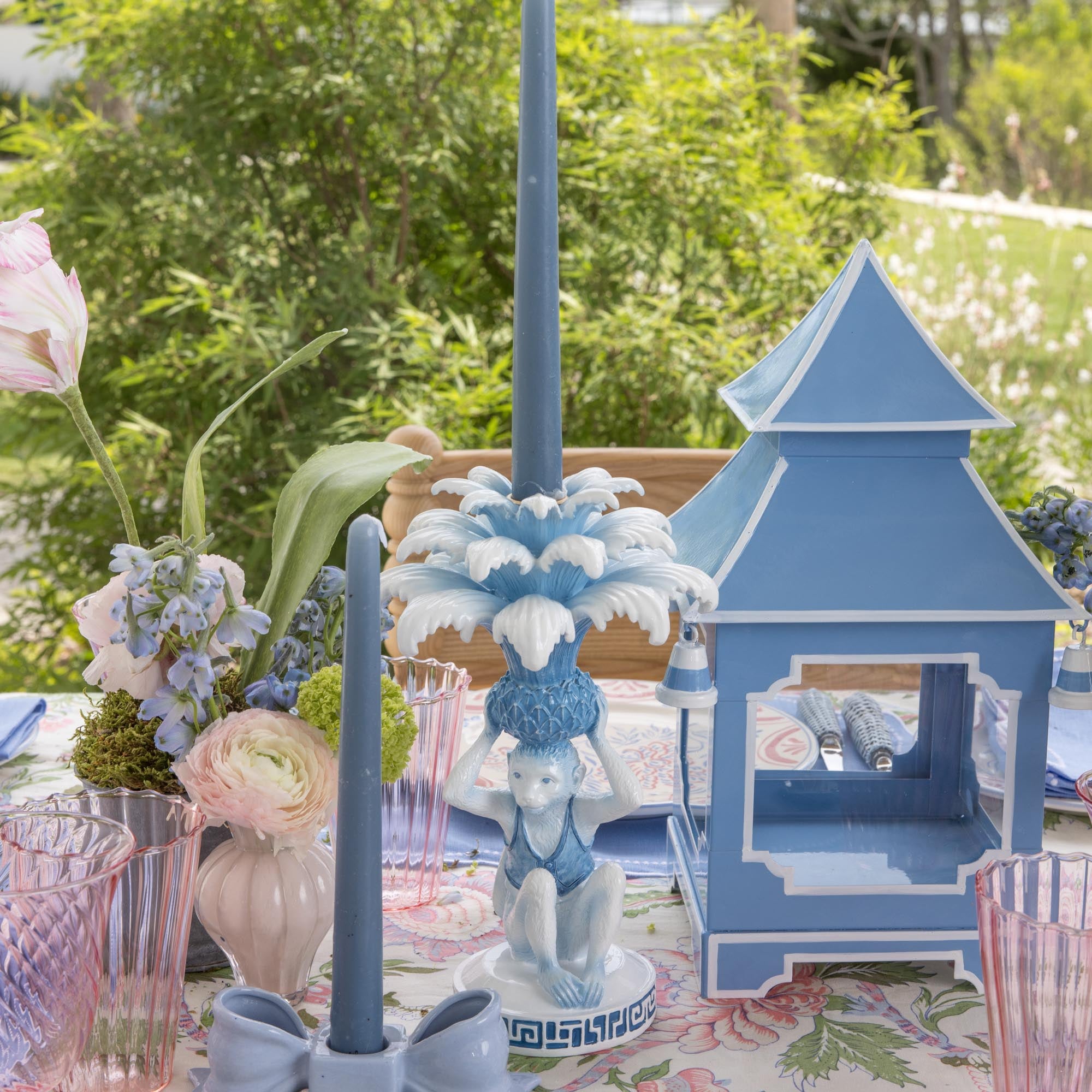 Blue Monkey Candle Holders (Pair)