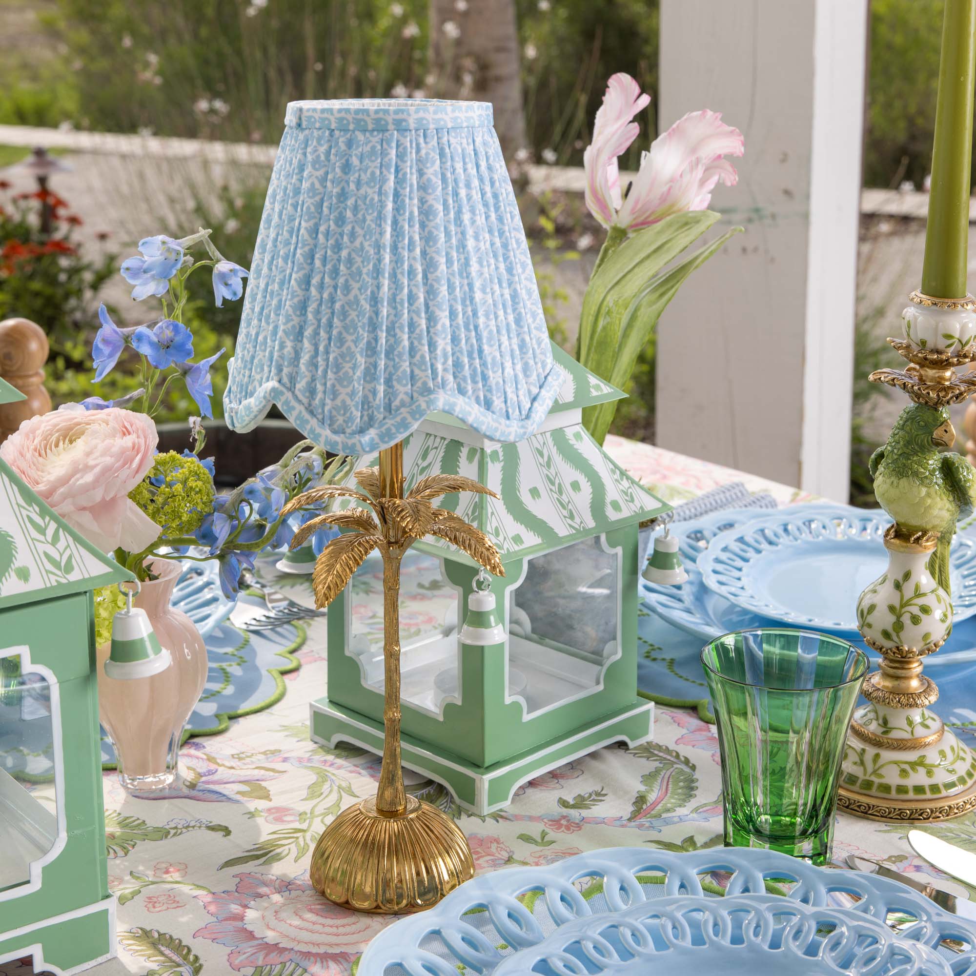 Soft Blue Lotus Deep Scalloped Lampshade (14cm)