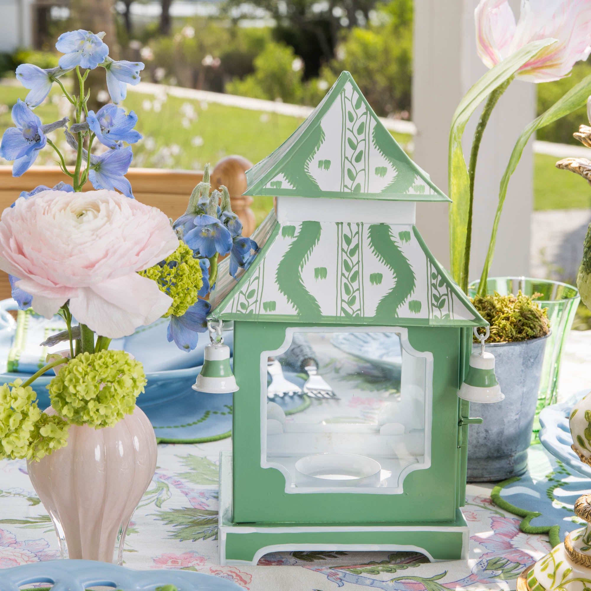 Green Mini Ikat Pagoda Lanterns (Pair)