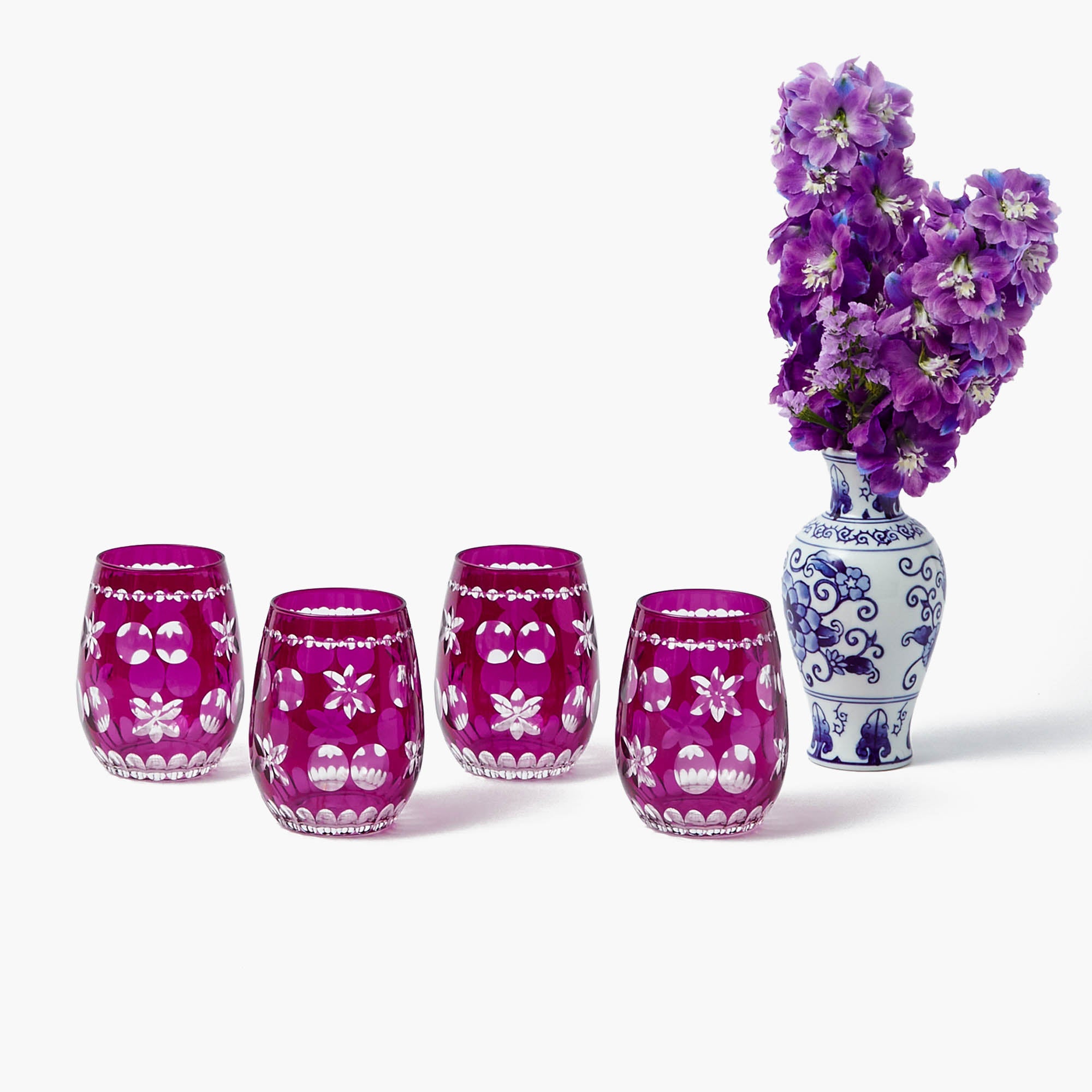 Aubergine Anita Engraved Glass (Set of 4)