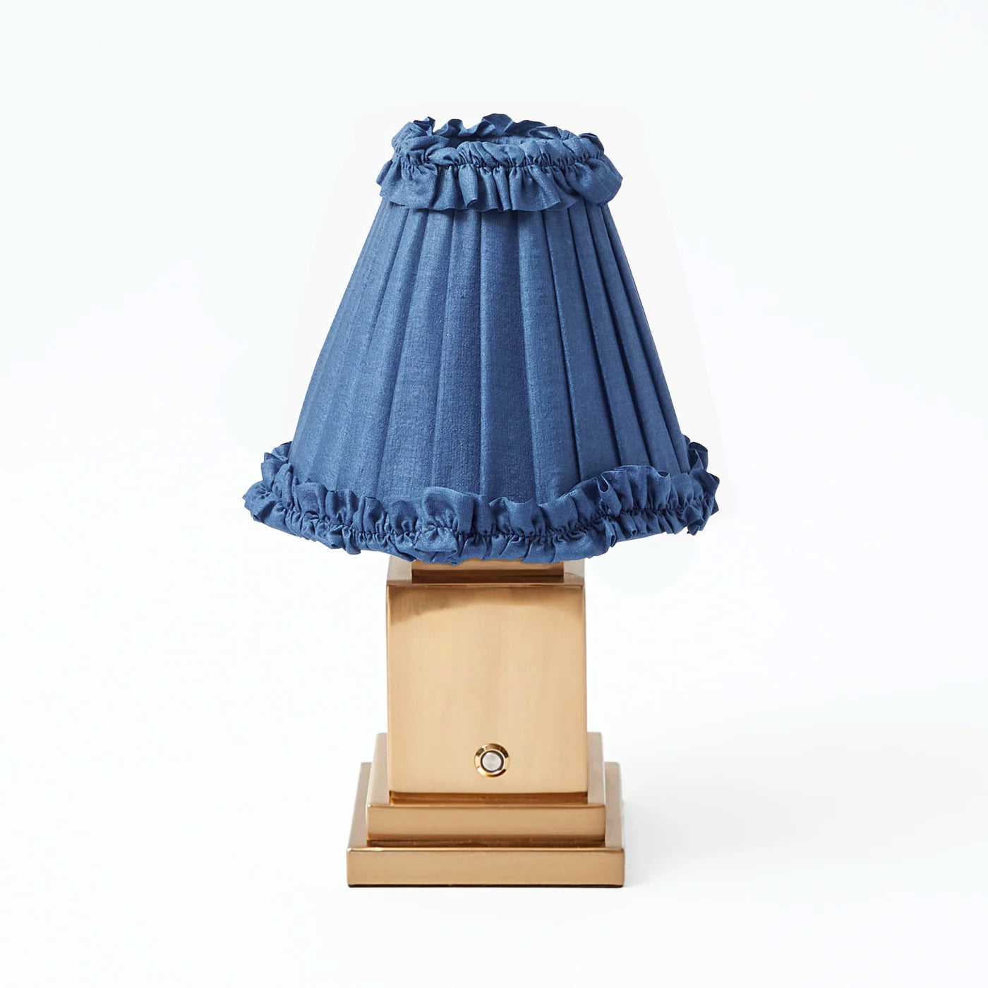 Square Rechargeable Lamp with Blue Frilled Silk Shade (18cm)