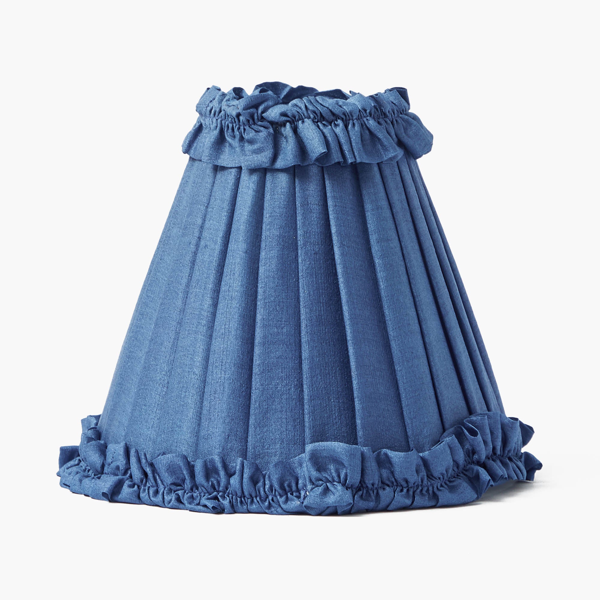 Square Rechargeable Lamp with Blue Frilled Silk Shade (18cm)