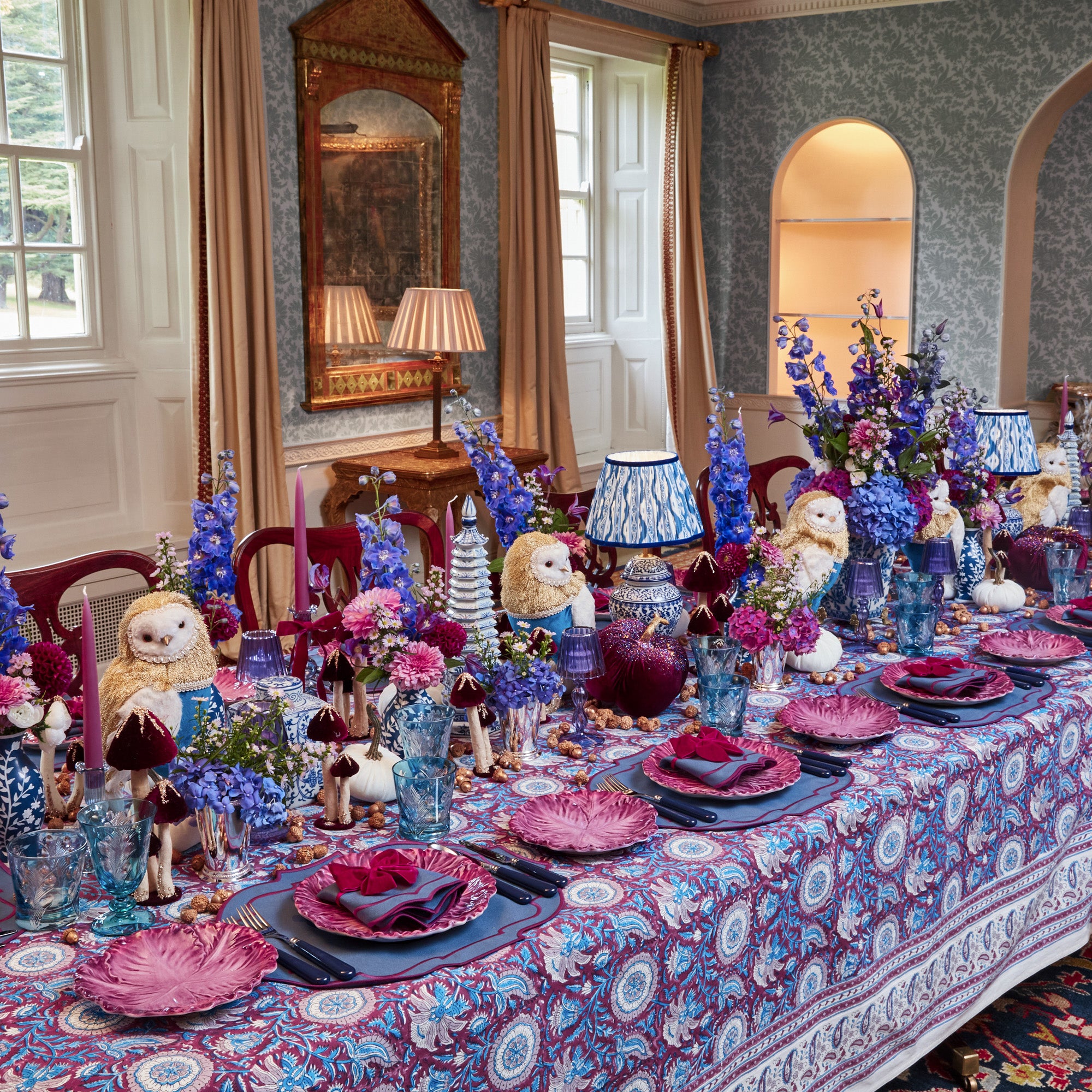 Purple Glass Lantern Tea Light Holder (Pair) - 18cm