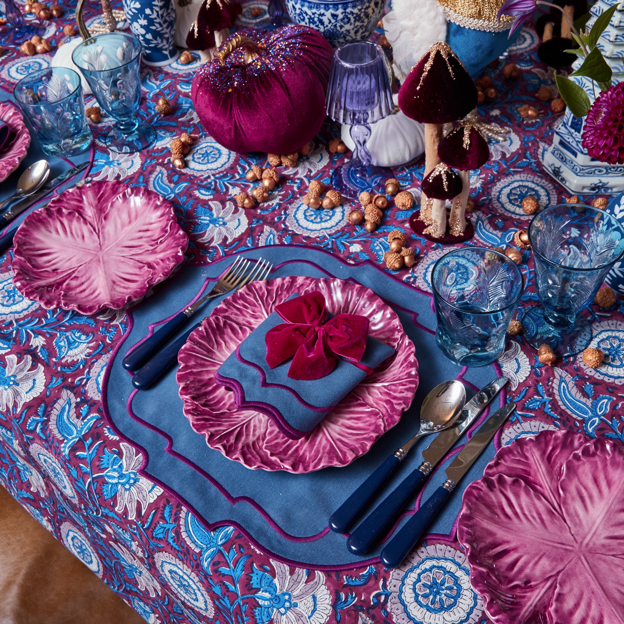 Purple Glass Lantern Tea Light Holder (Pair) - 18cm