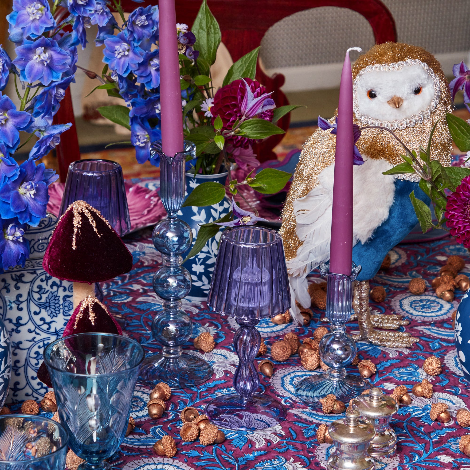 Small Eden Blue Candle Holder (Pair)