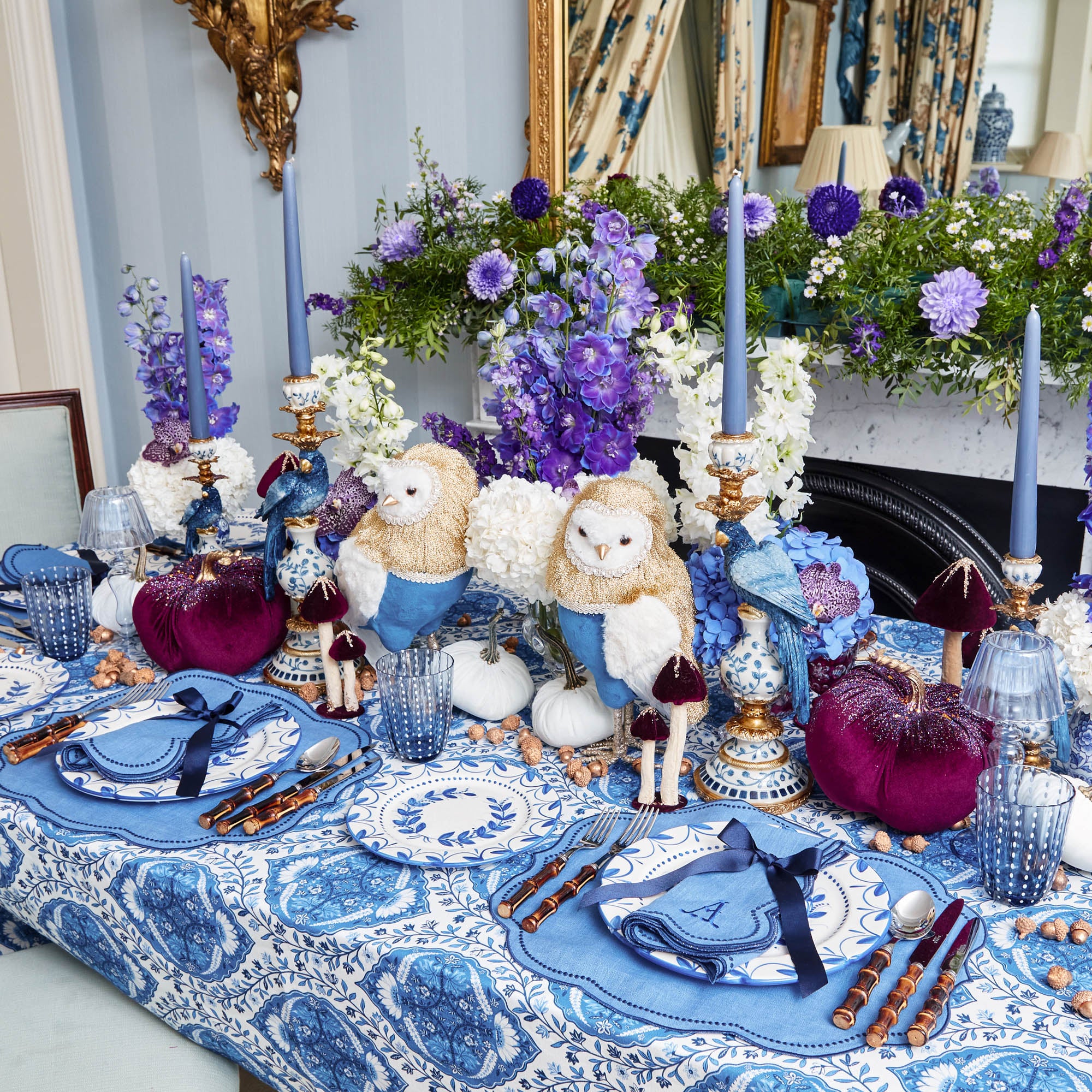 Eloise Blue & Navy Linen Napkins (Set of 4)