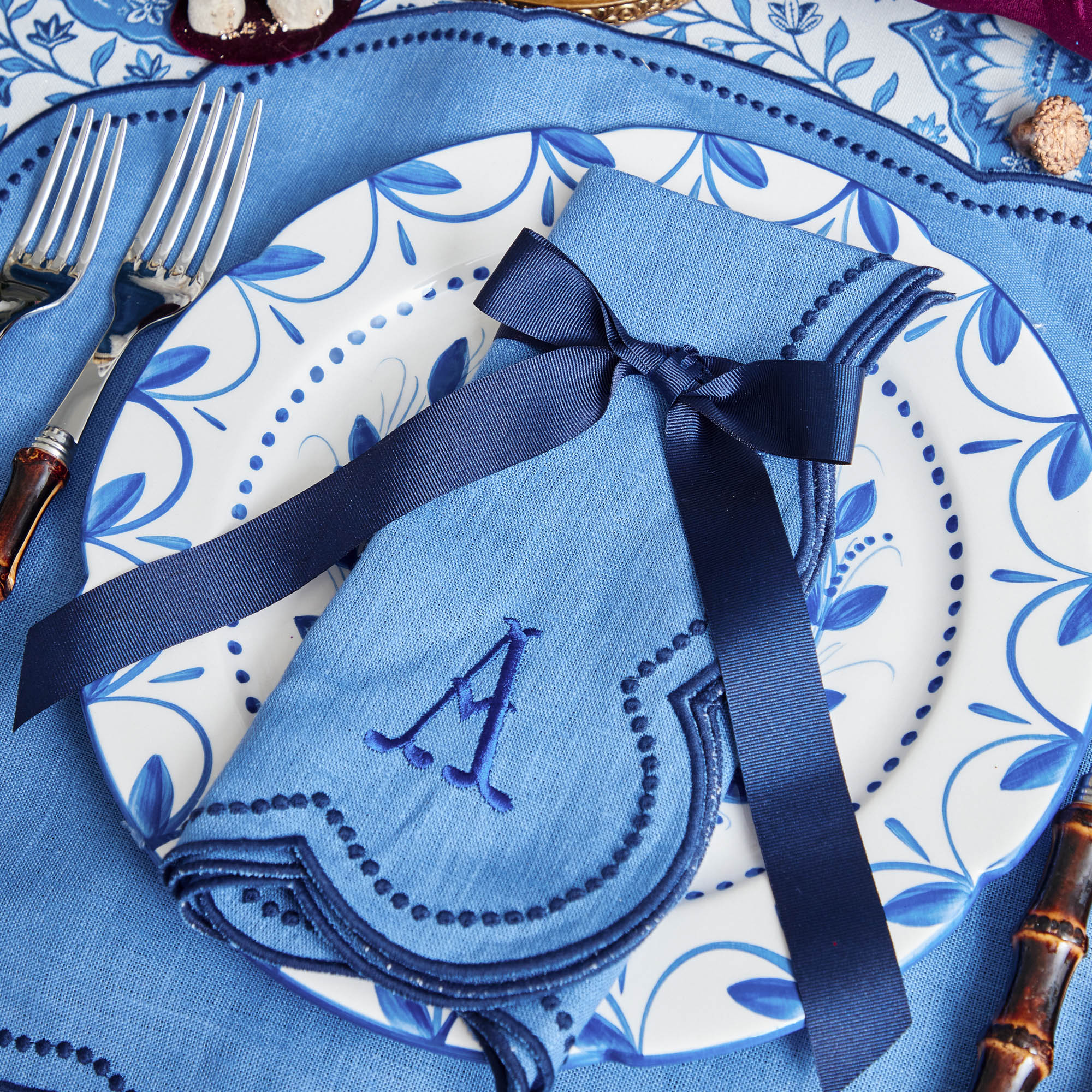 Eloise Blue & Navy Linen Napkins (Set of 4)