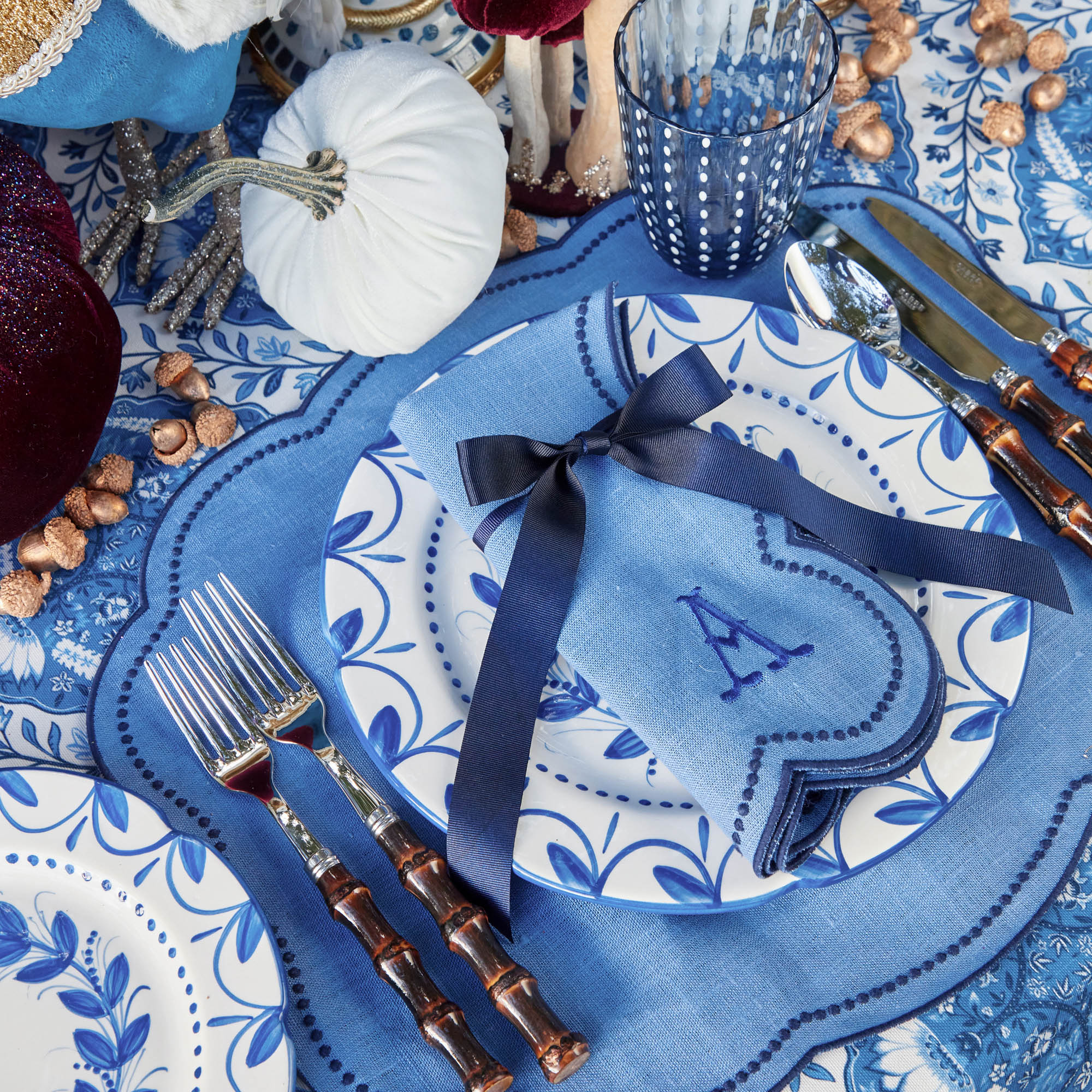 Eloise Blue & Navy Linen Napkins (Set of 4)