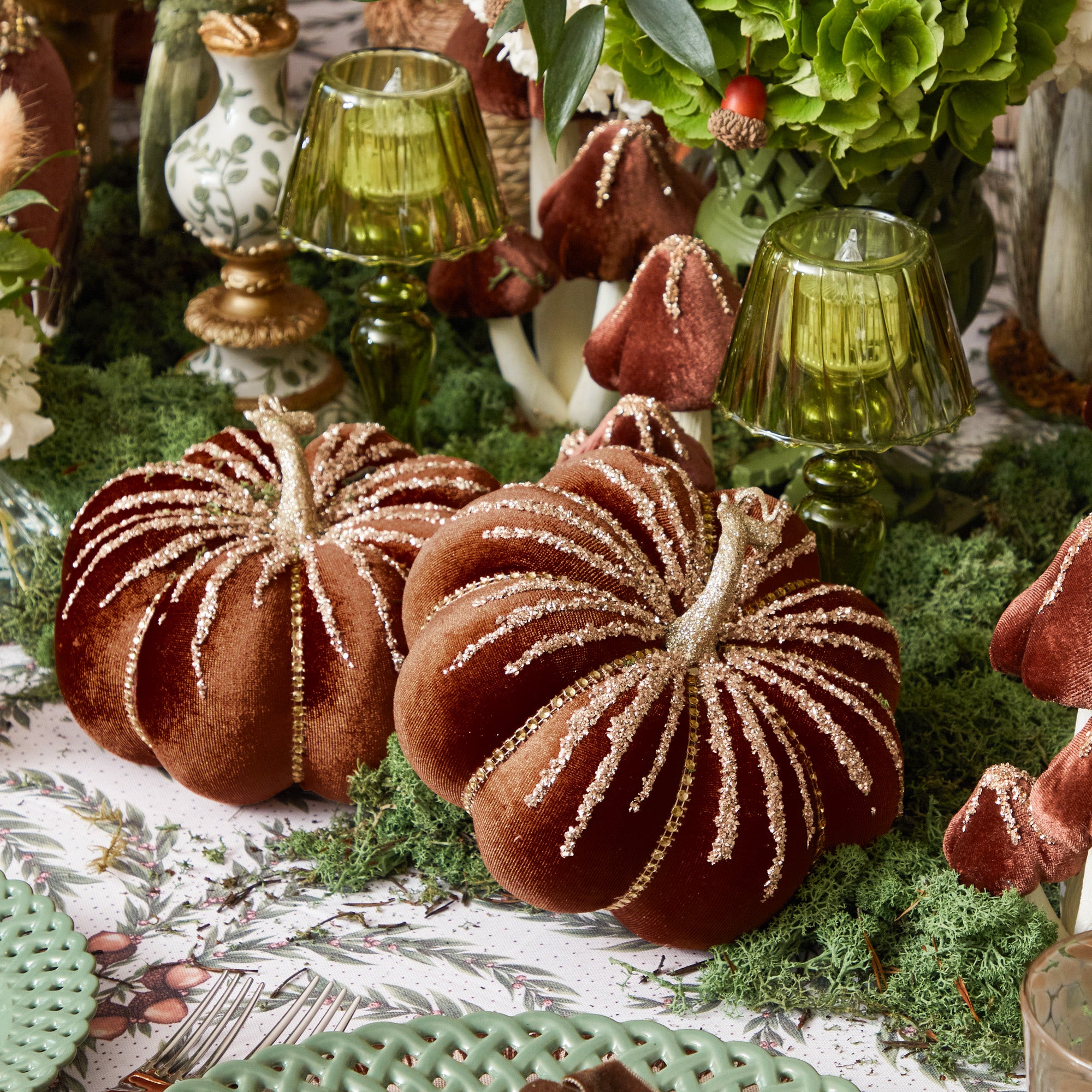 Large Chocolate Glitter Velvet Pumpkin (Pair)