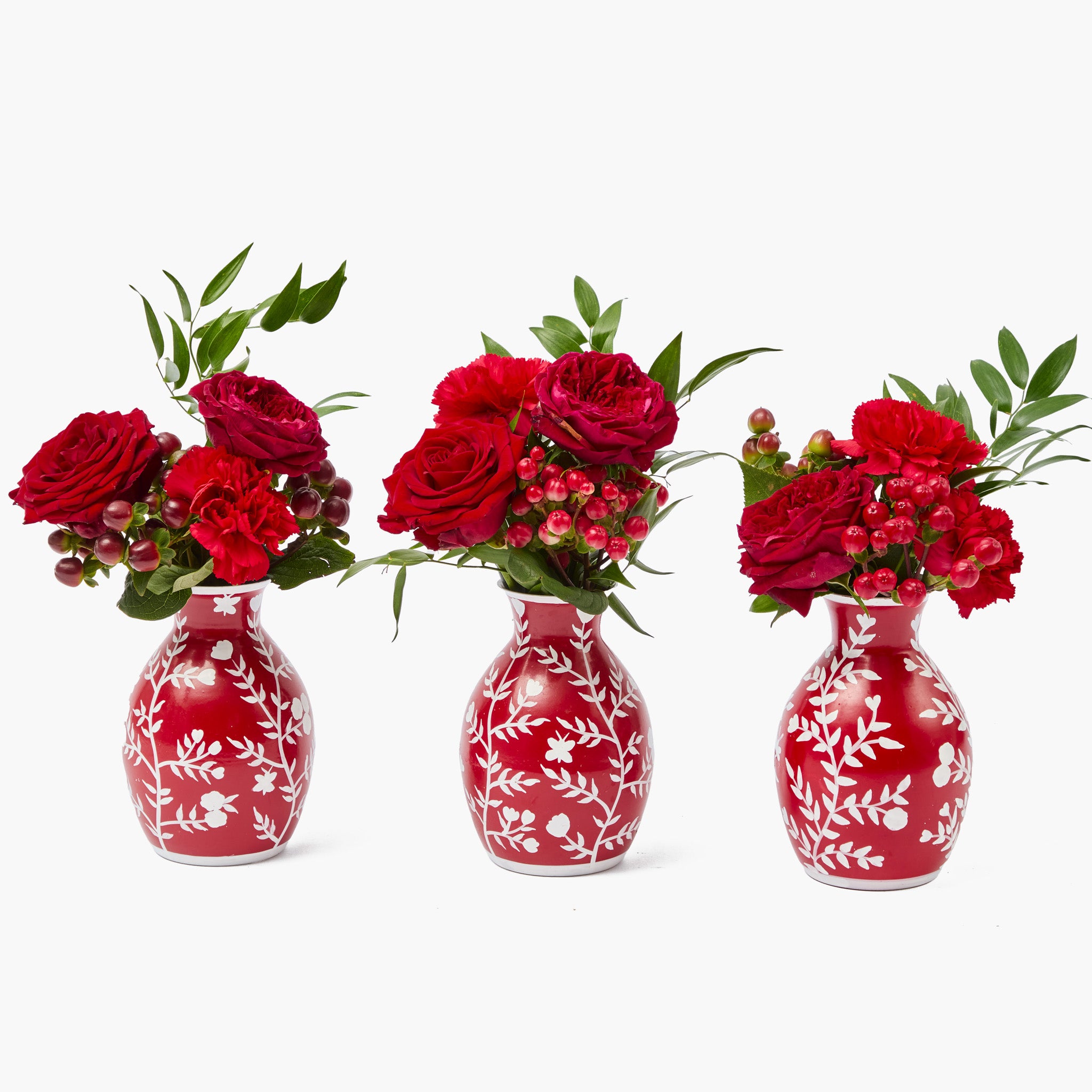 Red Hand Painted Tole Bud Vases (Set of 3)