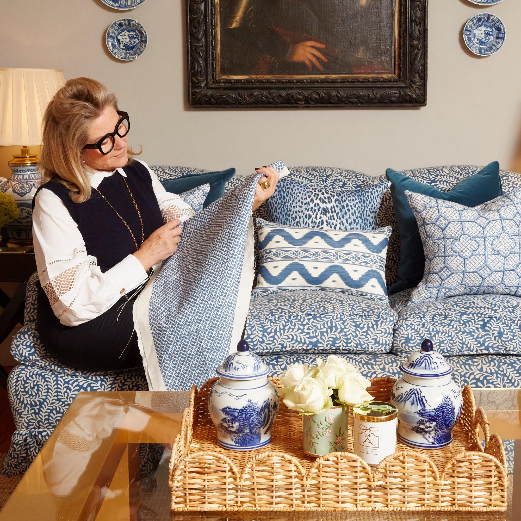 Cobalt Blue Lotus Flower Fabric - Mrs. Alice