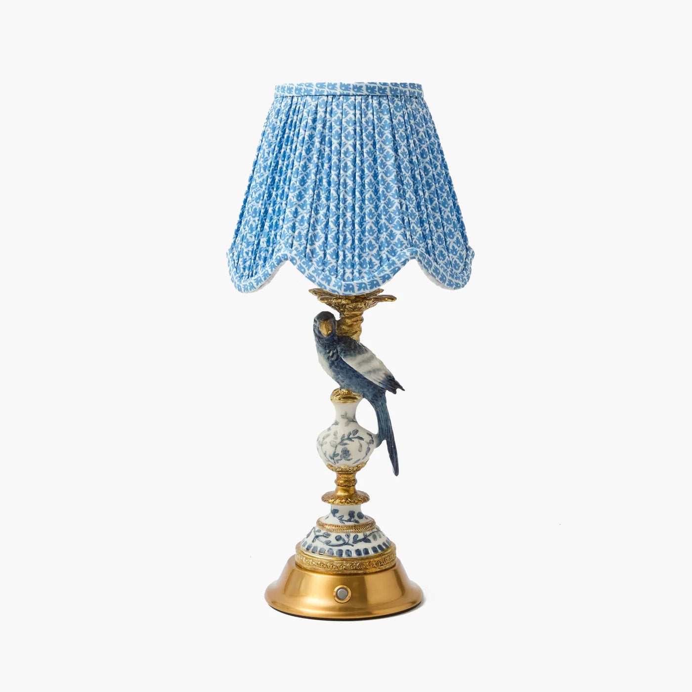 Blue Parrot Rechargeable Lamp with Blue Lotus Deep Scallop Shade (18cm)