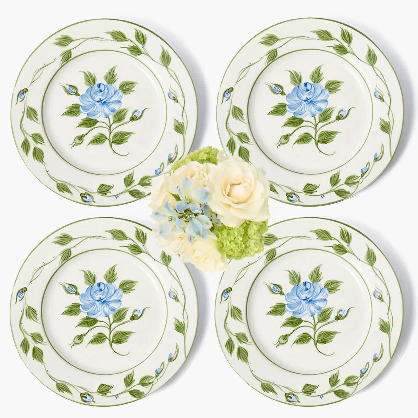 Blue Rose Bud Dinner Plates (Set of 4)