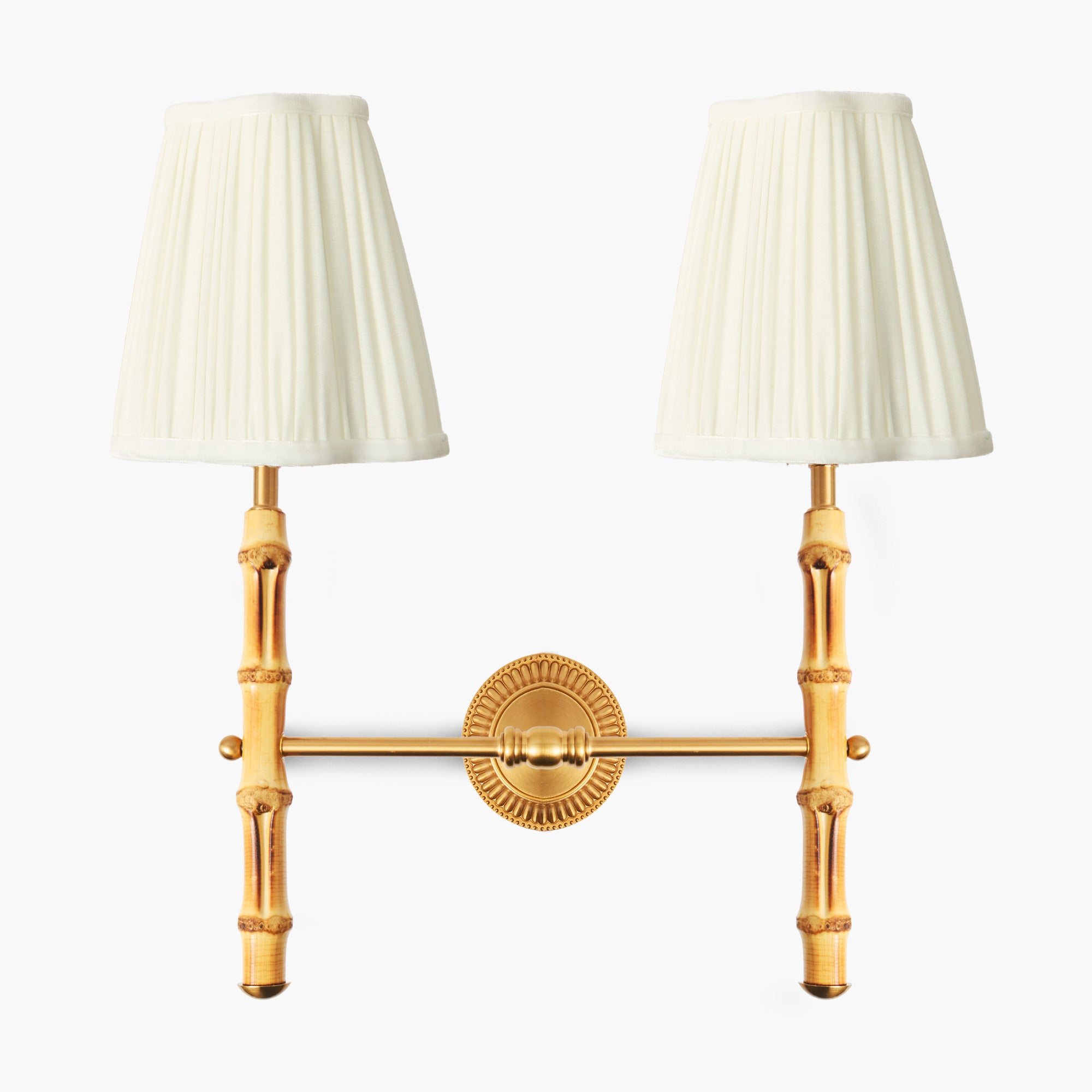 Bamboo Rechargeable Double Wall Light with Cream Shades (14cm)