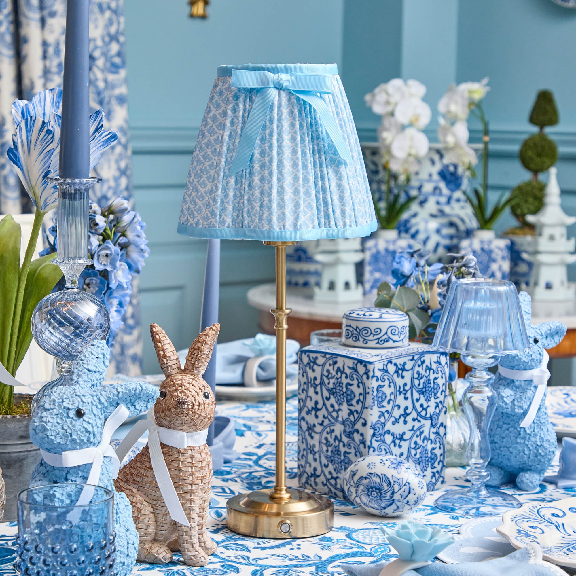 Edie Rechargeable Lamp with Soft Blue Lotus Bow Shade (18cm)