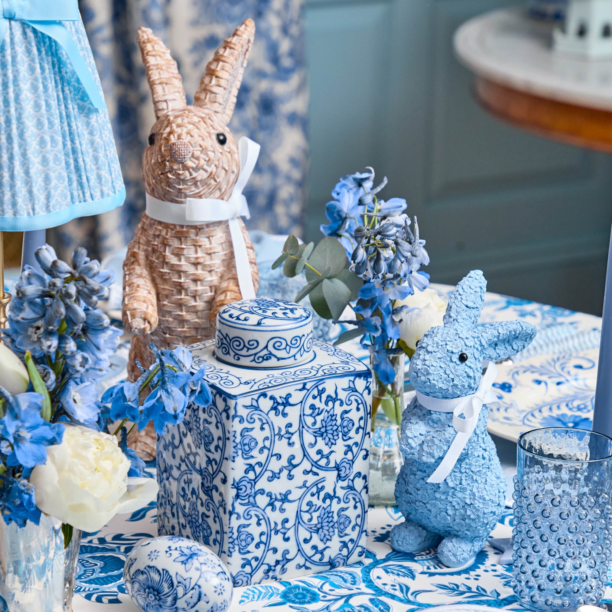 Blue Floral Bunny (Pair)