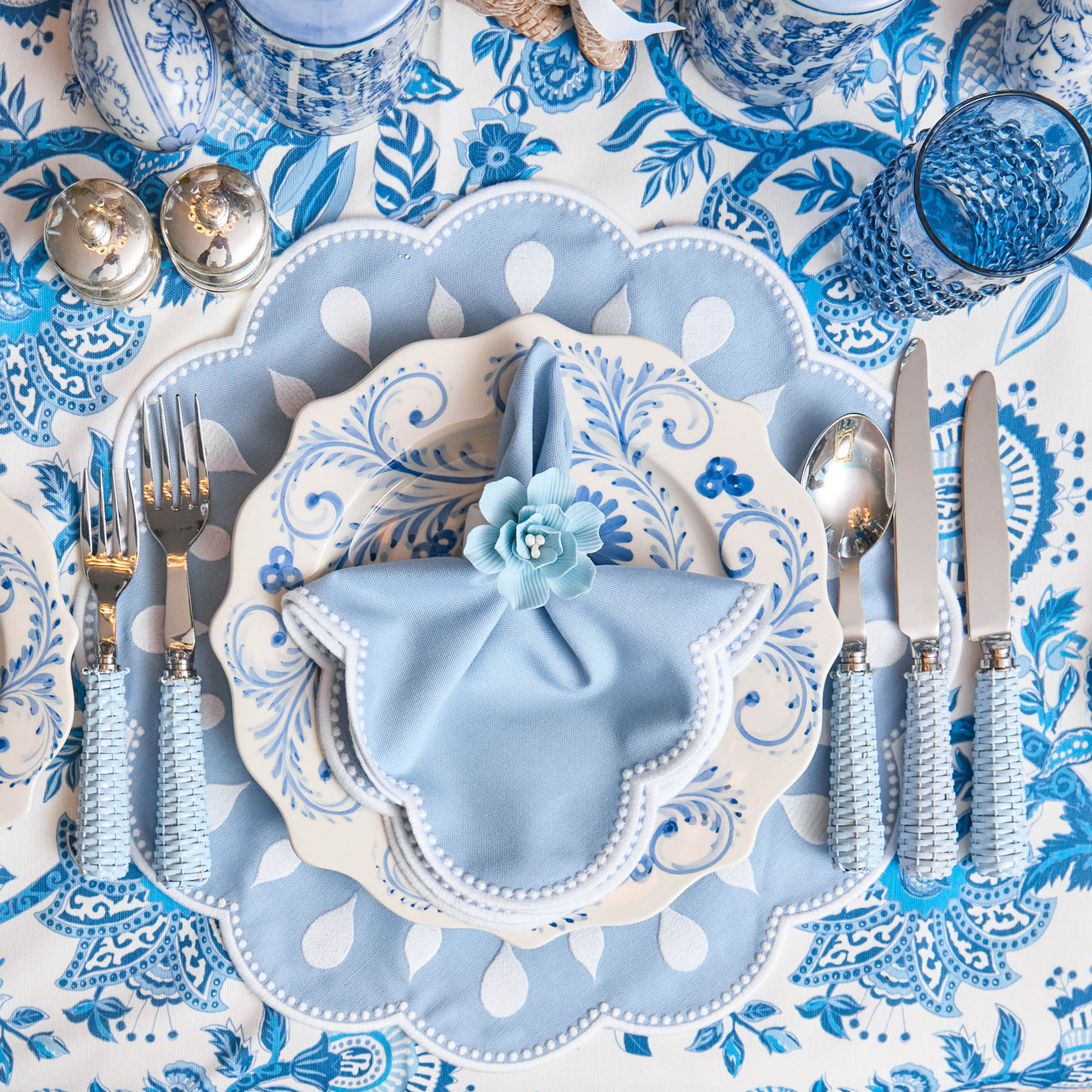 Soft Blue Fiore Napkin Rings (Set of 4)