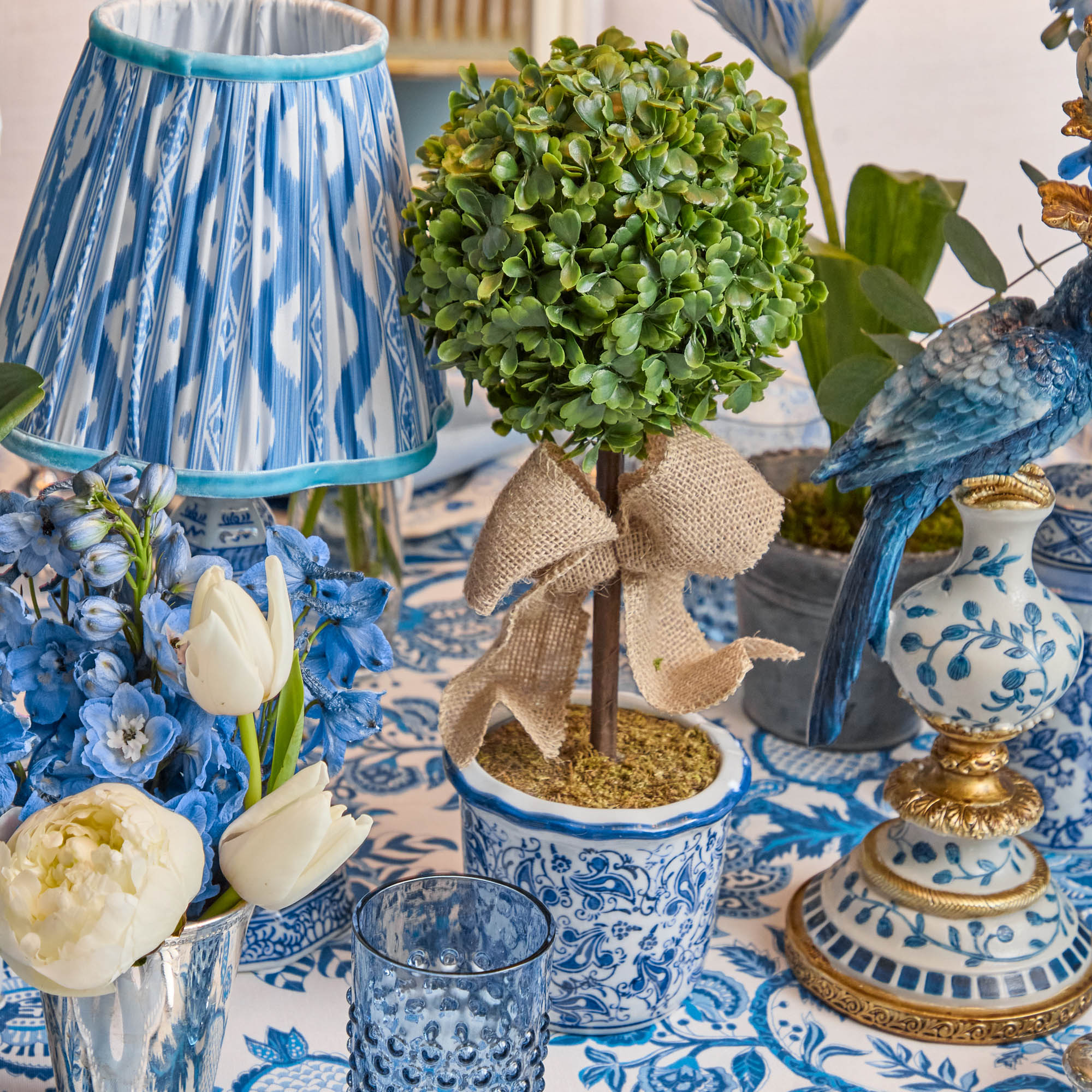 Chinoiserie Faux Potted Boxwood Tree (Pair)