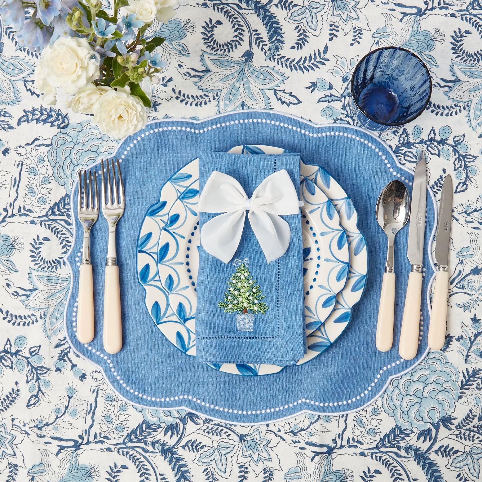 Eloise Blue Placemats & Blue Embroidered Christmas Tree Napkins (Set of 4) - Mrs. Alice