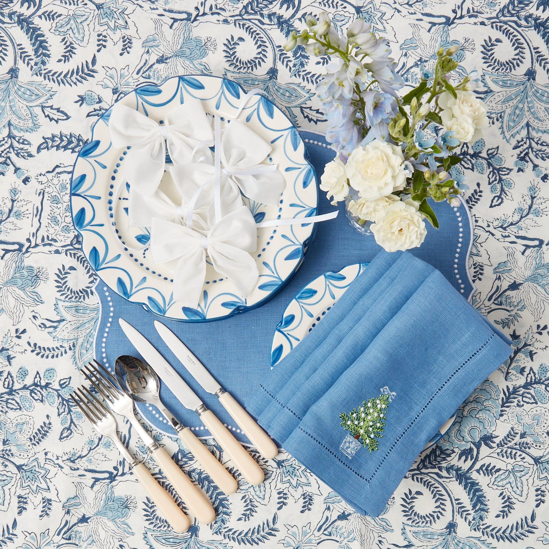 Eloise Blue Placemats & Blue Embroidered Christmas Tree Napkins (Set of 4) - Mrs. Alice