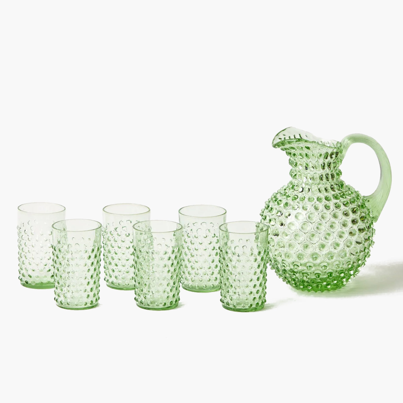 Emerald Hobnail Glasses & Jug Set