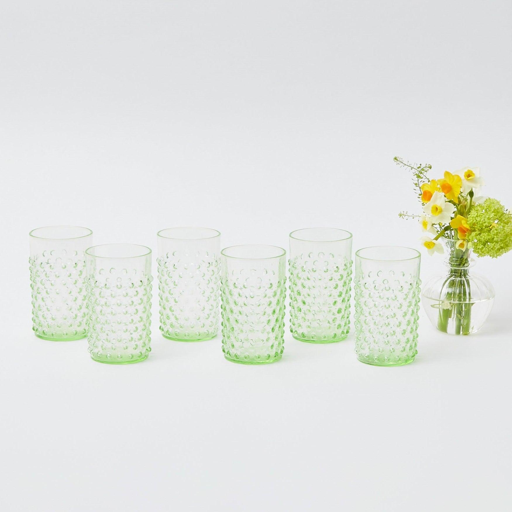 Emerald Hobnail Glasses (Set of 6) - Mrs. Alice