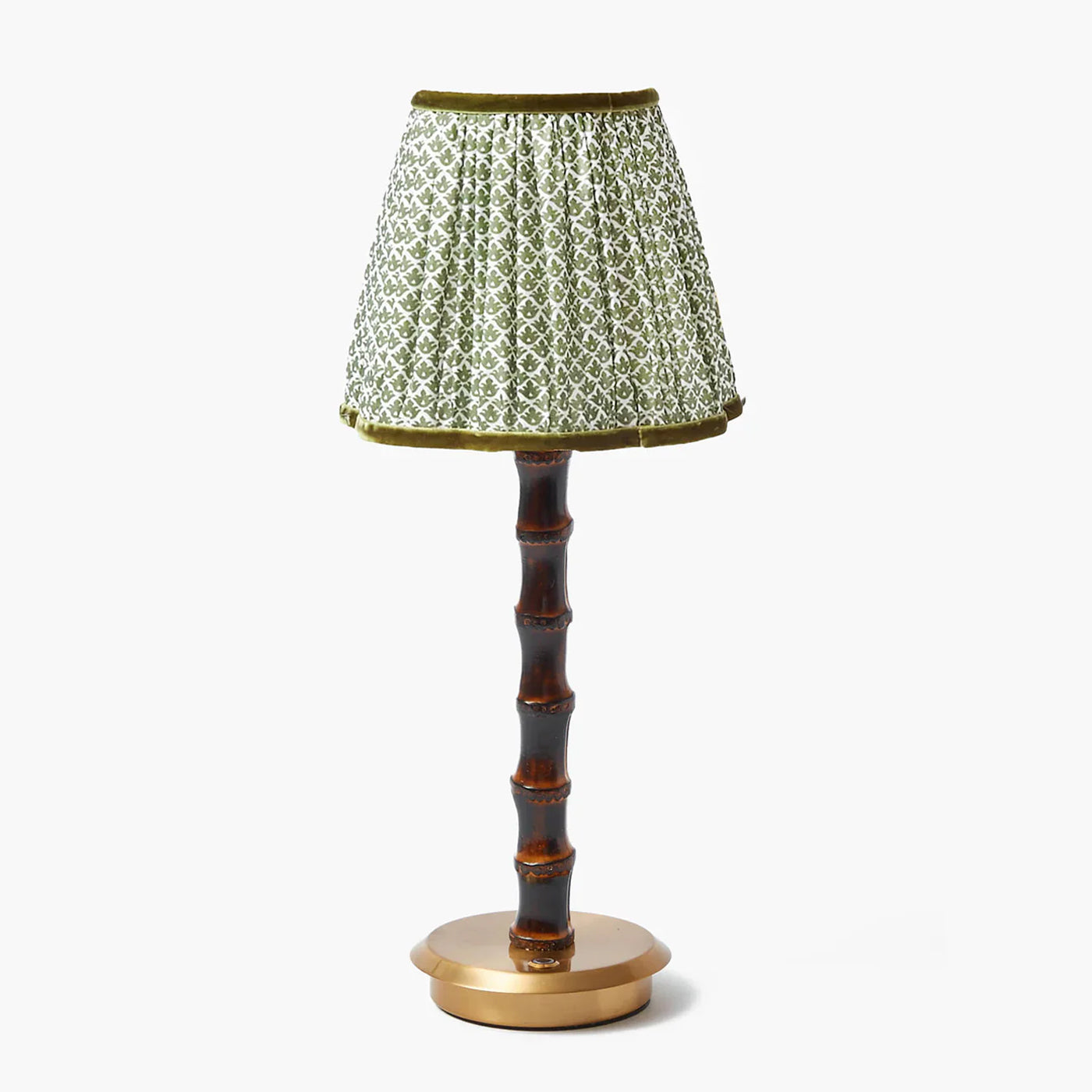 Burnt Bamboo Rechargeable Lamp with Olive Lotus Shade (18cm)