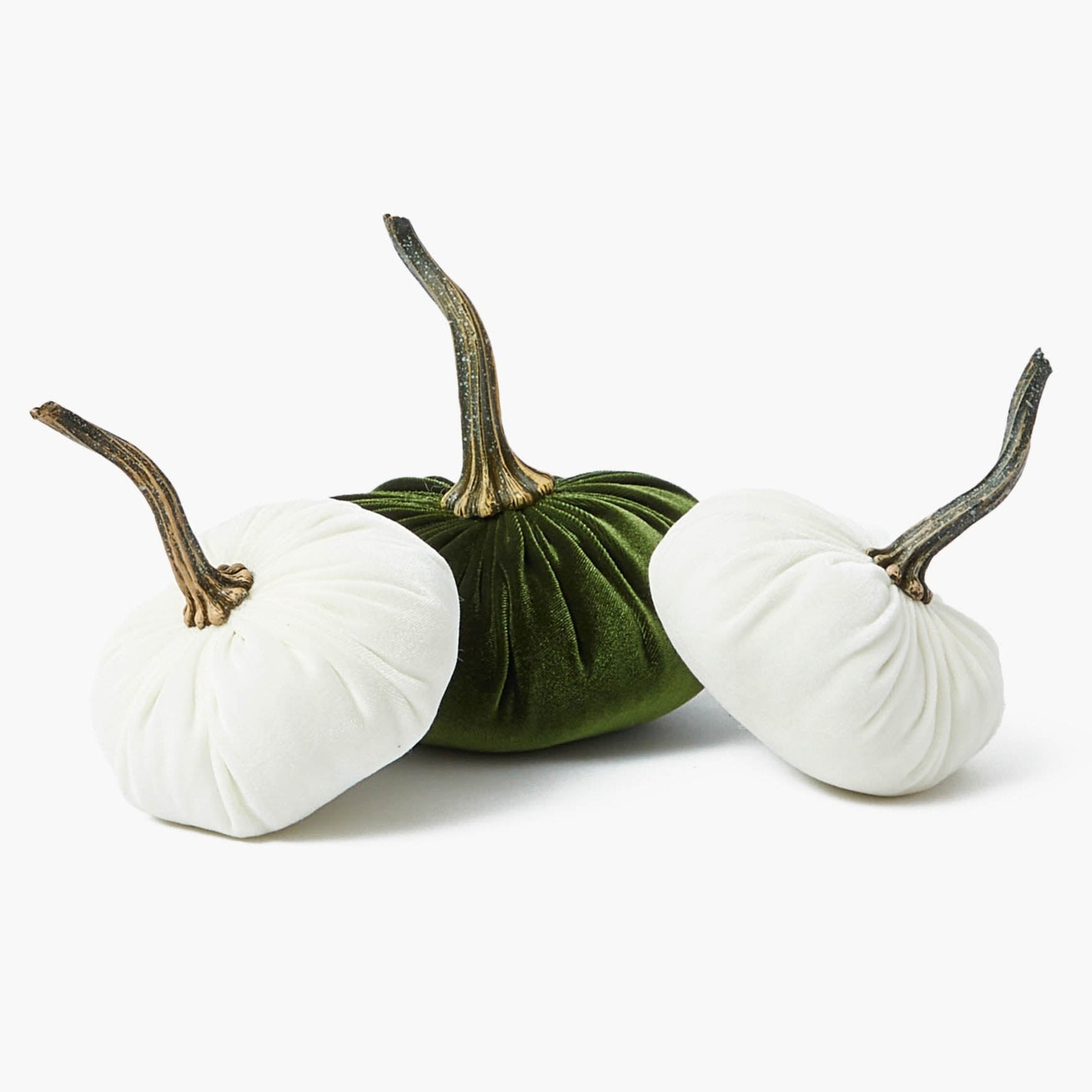Moss Green & White Velvet Pumpkin Family
