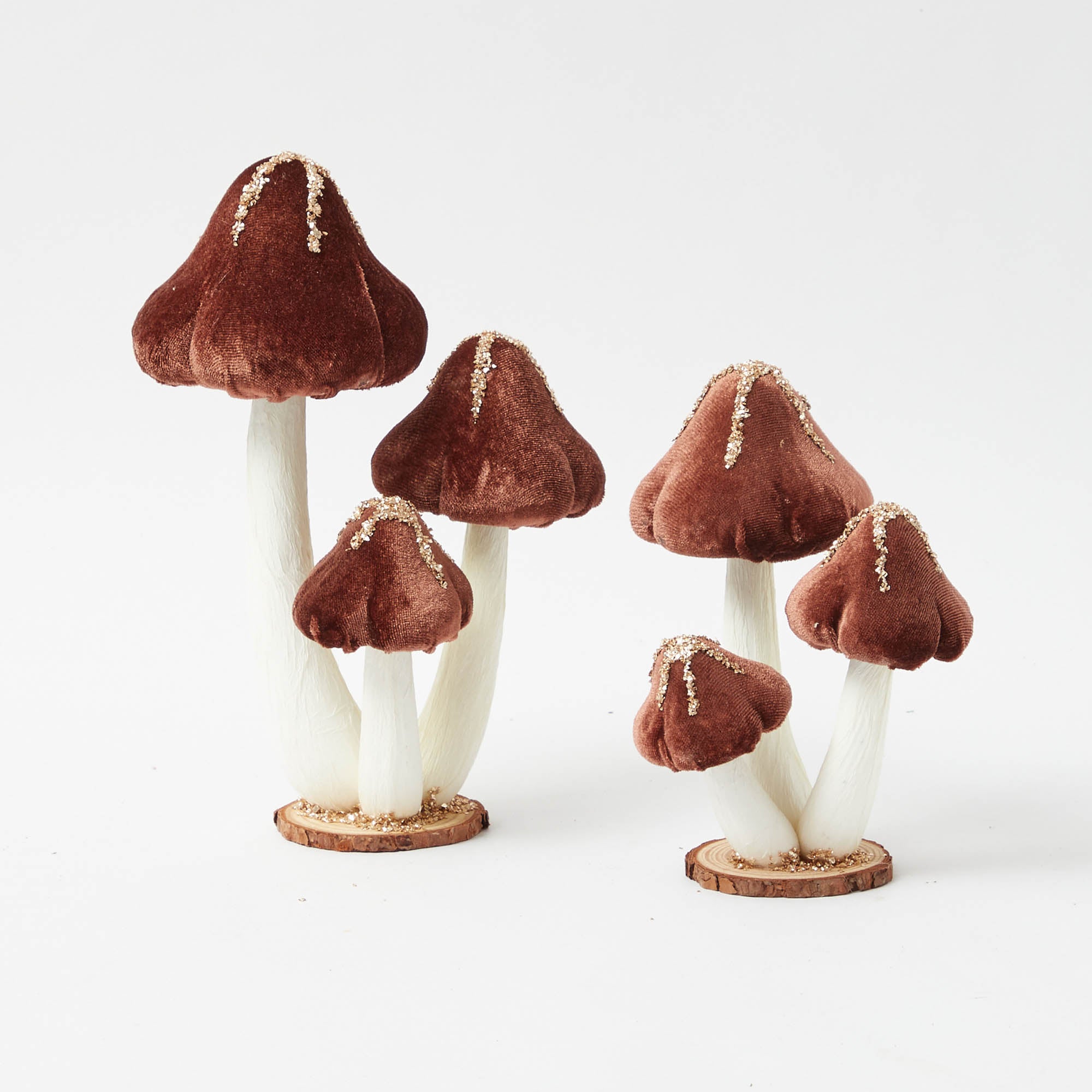 Tall Chocolate Glitter Velvet Mushroom (Pair) - 25cm