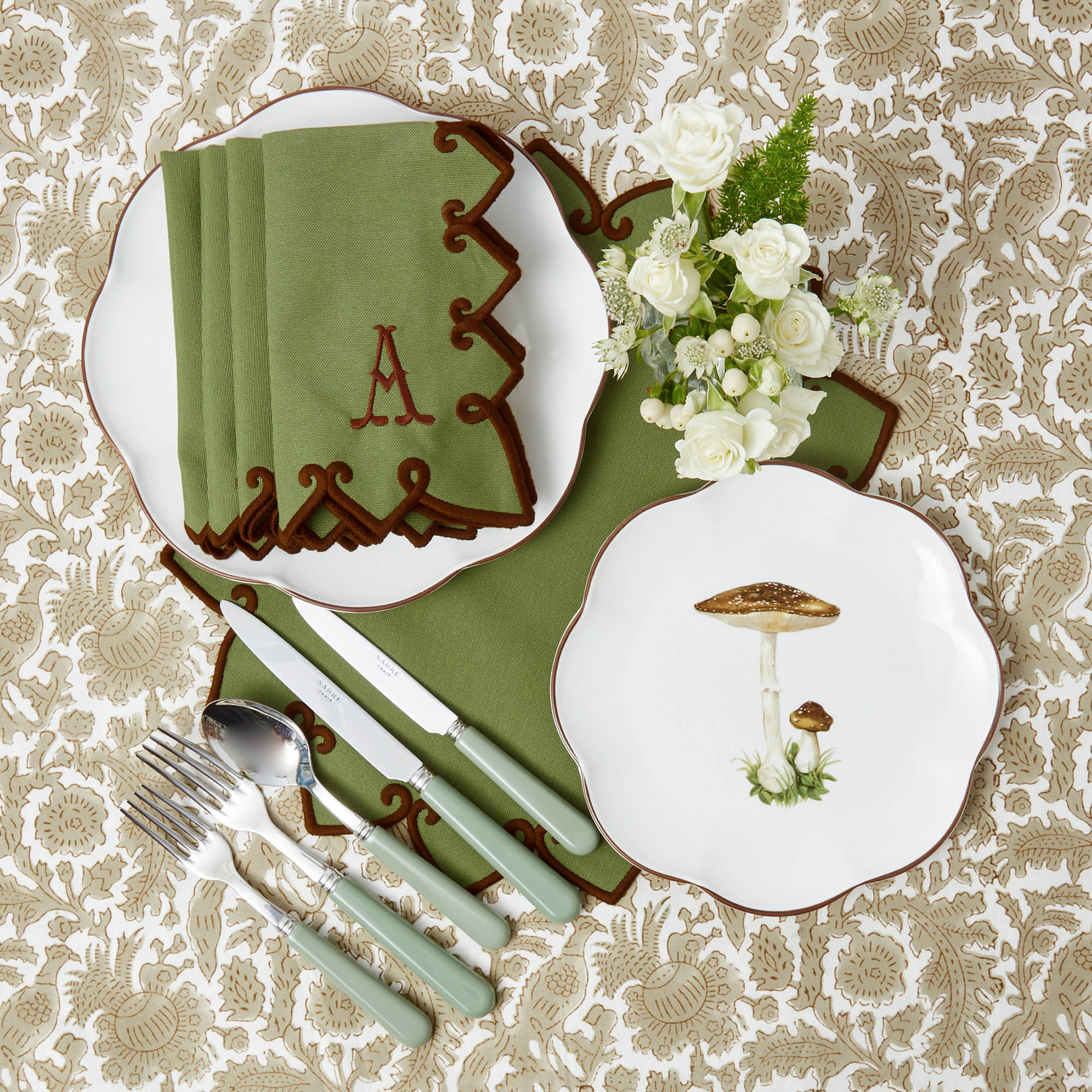 Angelina Forest Green & Brown Placemats & Napkins (Set of 4)
