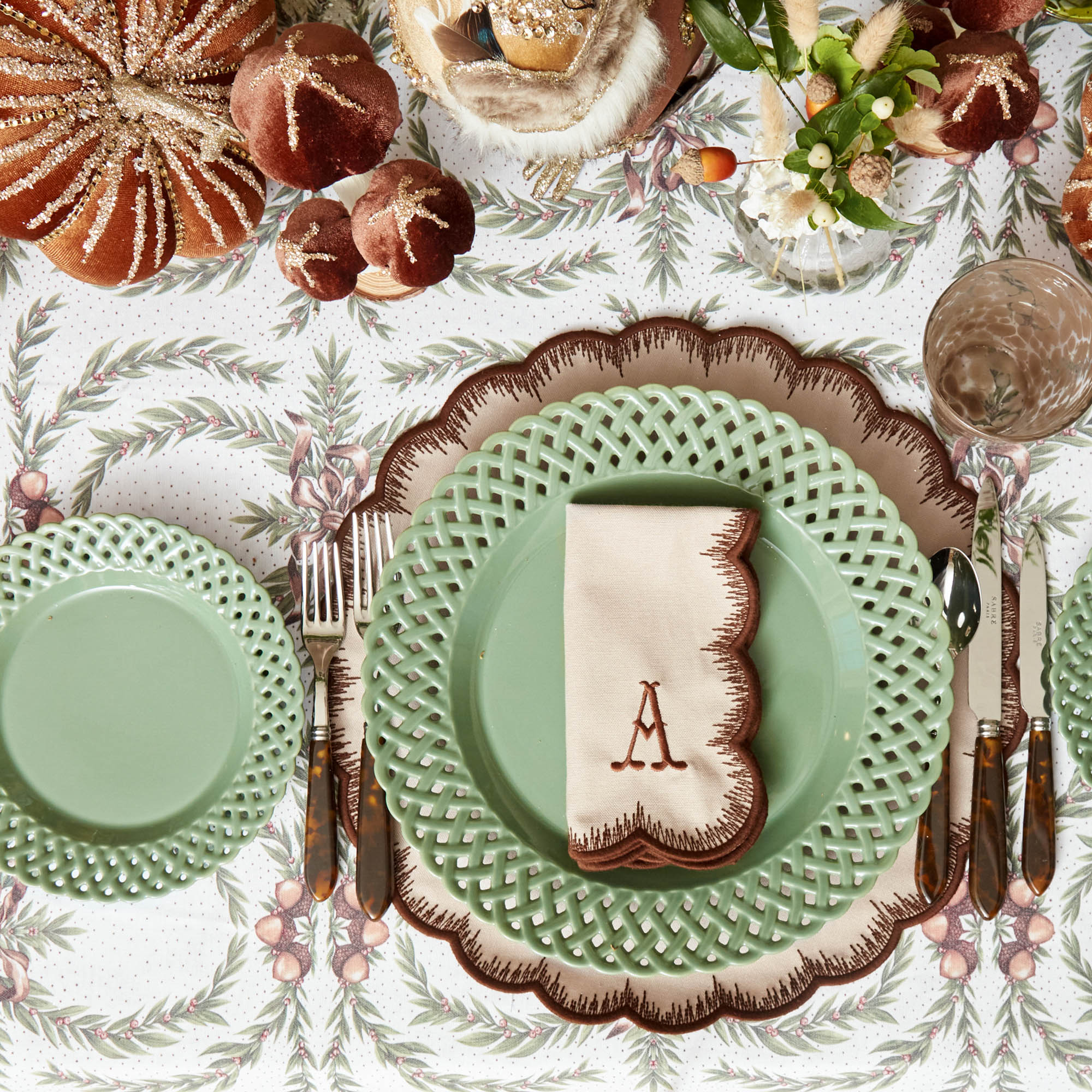 Isabella Taupe & Chocolate Placemats & Napkins (Set of 4)