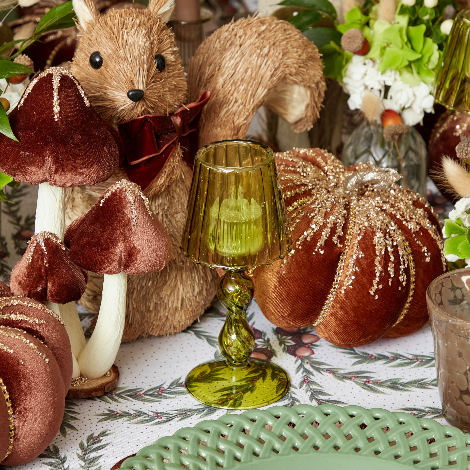 Olive Glass Lantern Tea Light Holder (Pair) - 18 cm