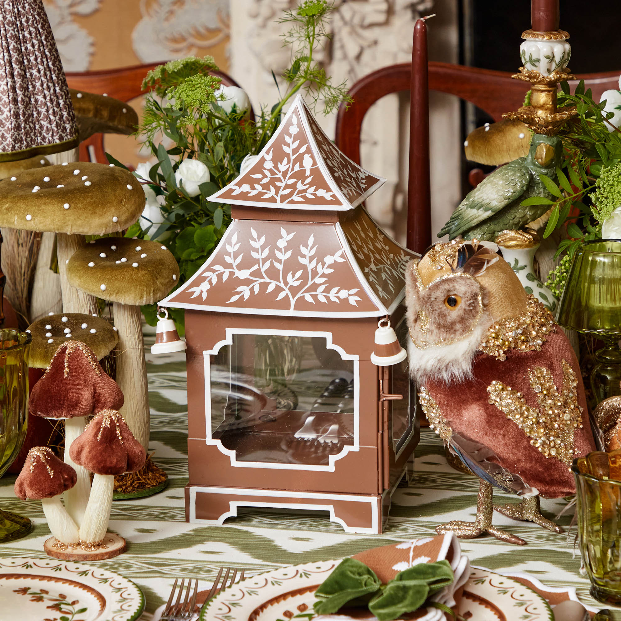 Chocolate Chinoiserie Pagoda Lantern