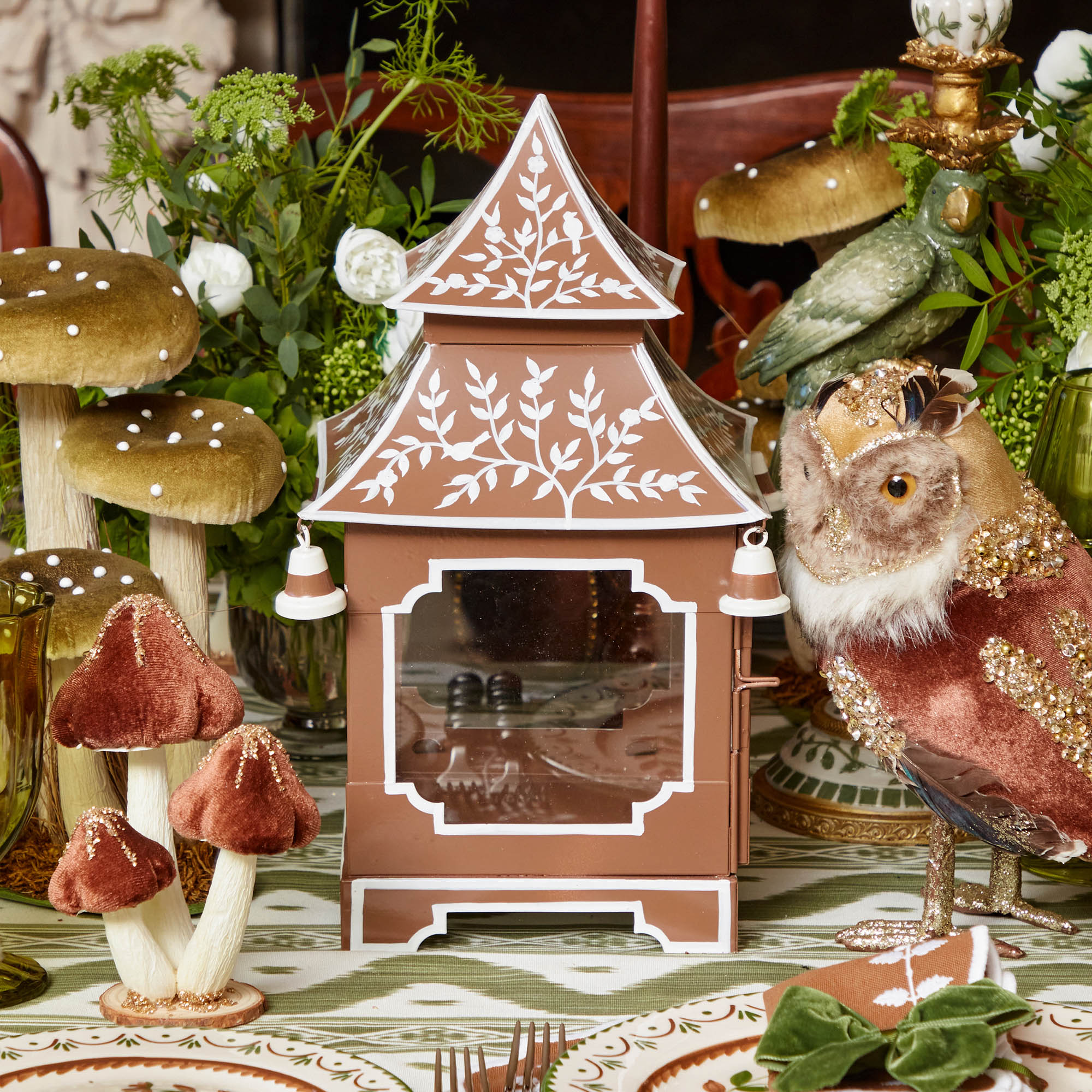 Chocolate Chinoiserie Pagoda Lantern