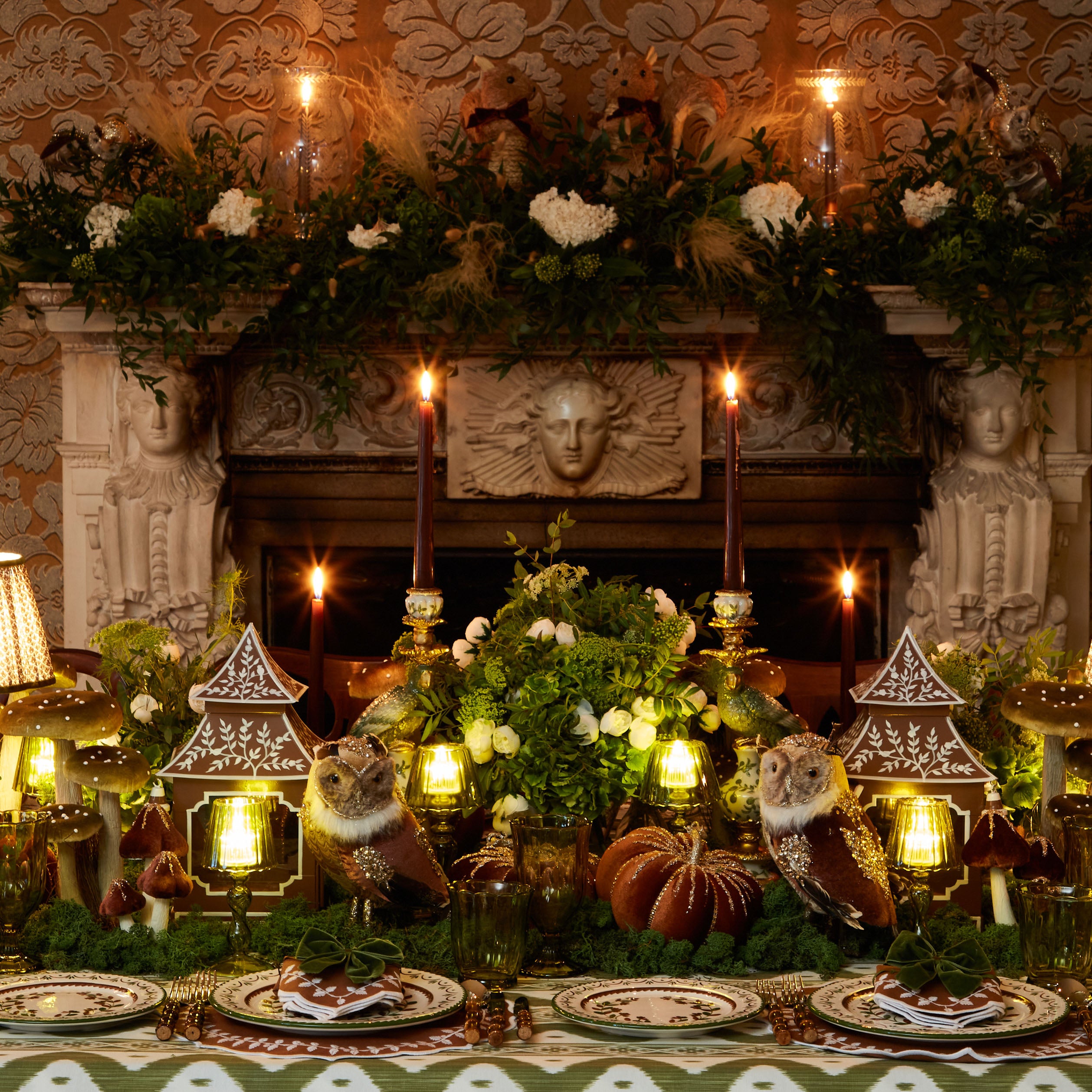 Burnt Bamboo Rechargeable Lamp with Chocolate & Olive Lotus Shade (18cm)