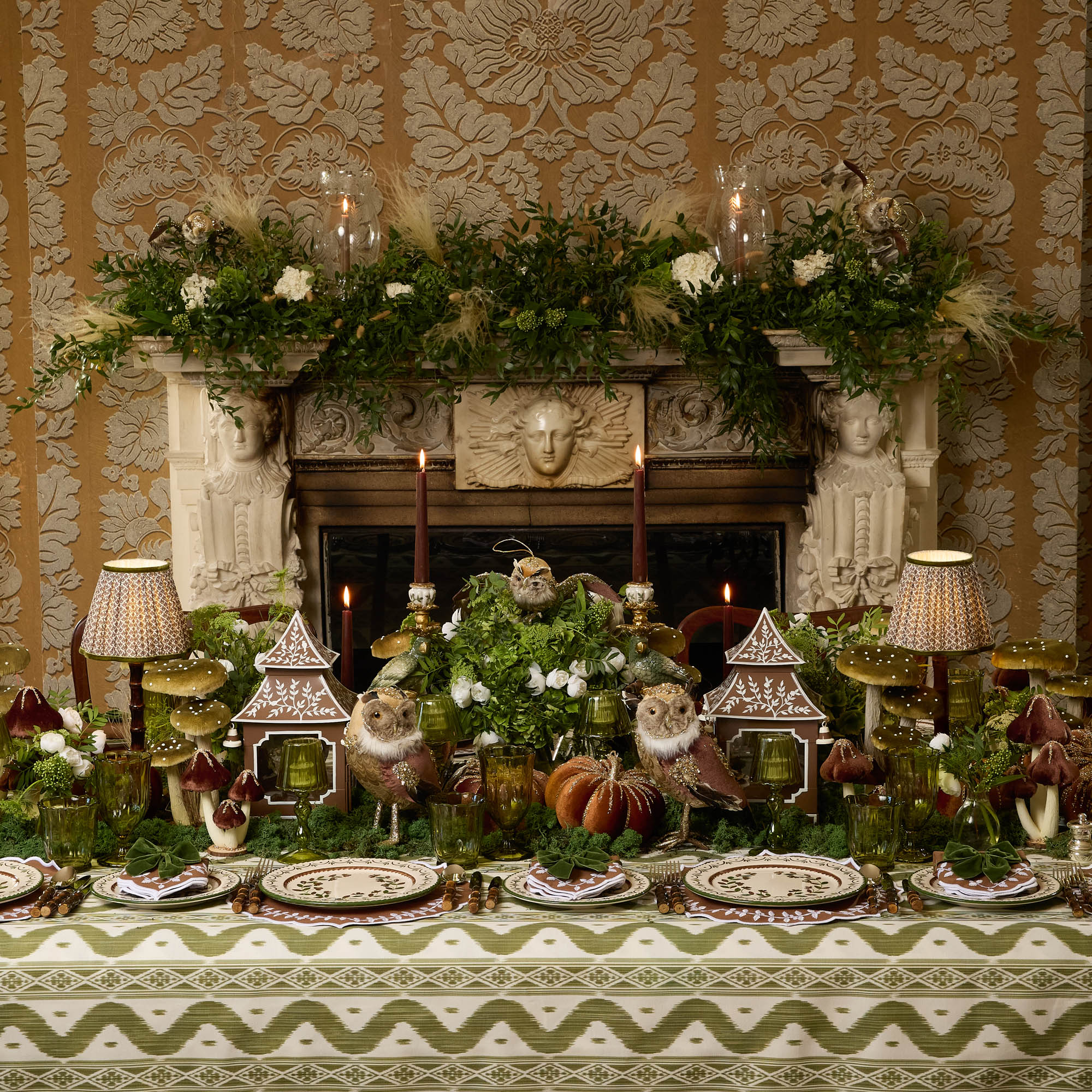 Burnt Bamboo Rechargeable Lamp with Chocolate & Olive Lotus Shade (18cm)