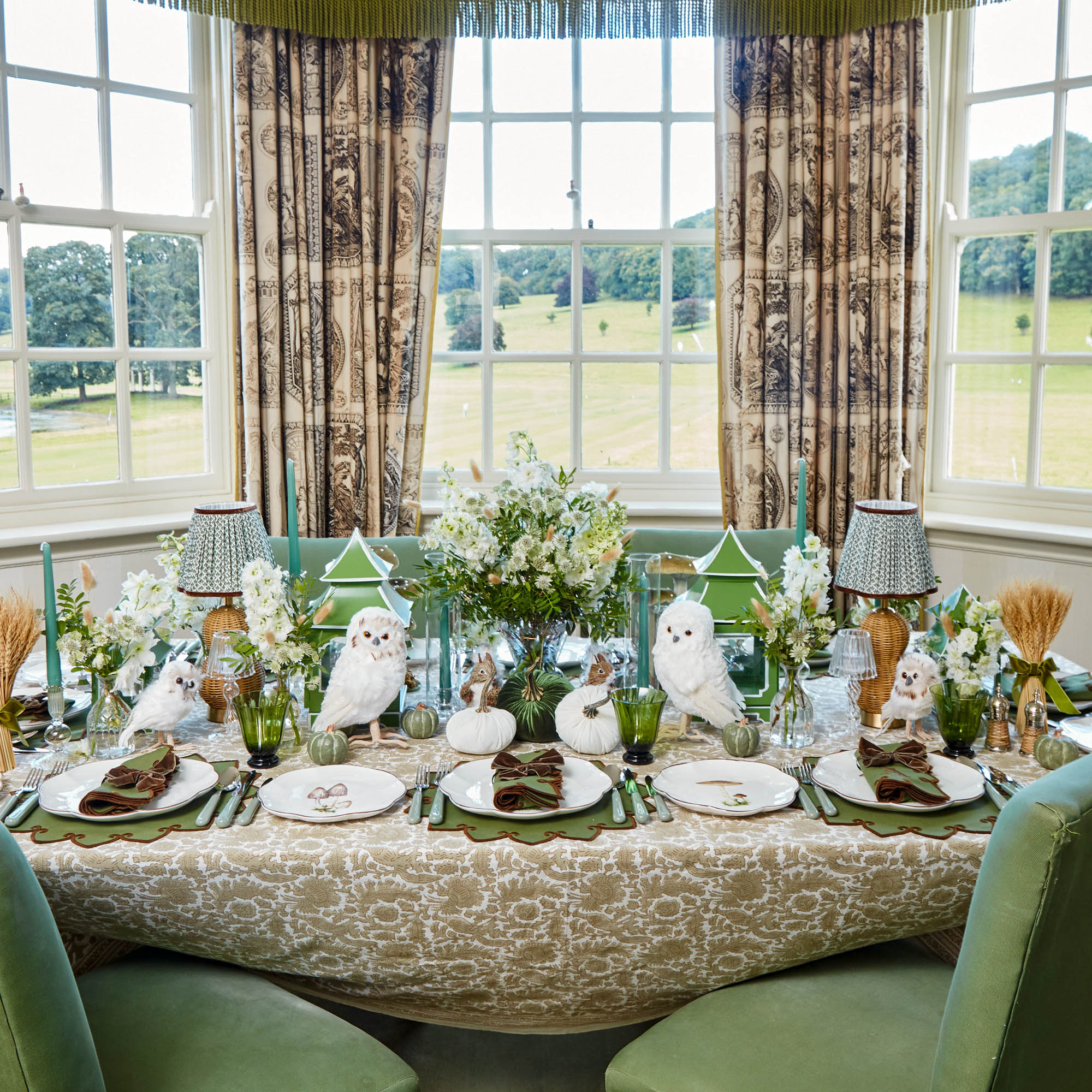 Moss Green & White Velvet Pumpkin Family