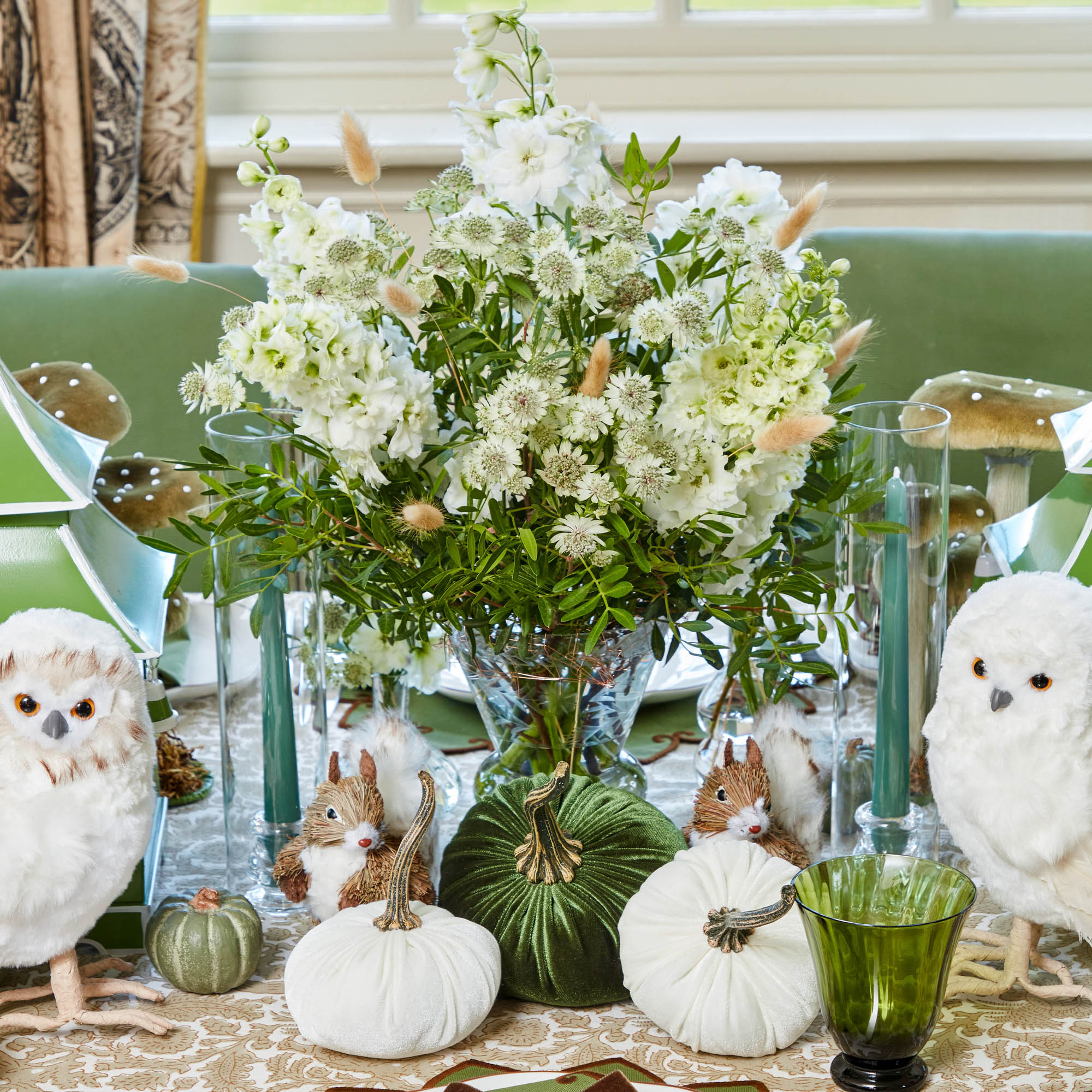 Moss Green & White Velvet Pumpkin Family