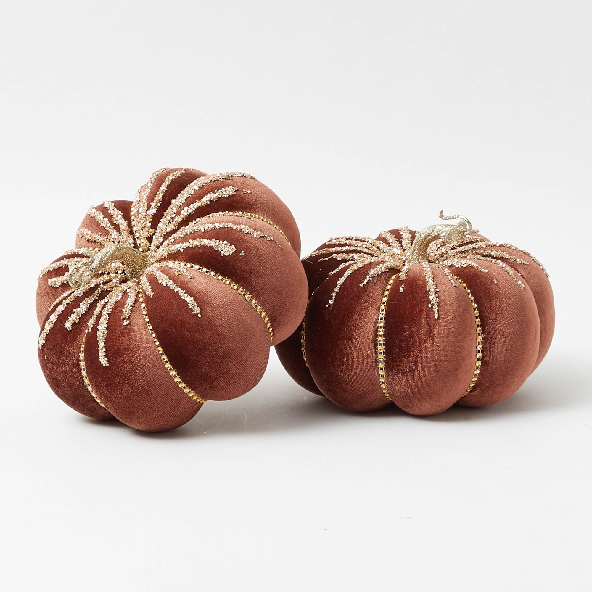Large Chocolate Glitter Velvet Pumpkin (Pair)
