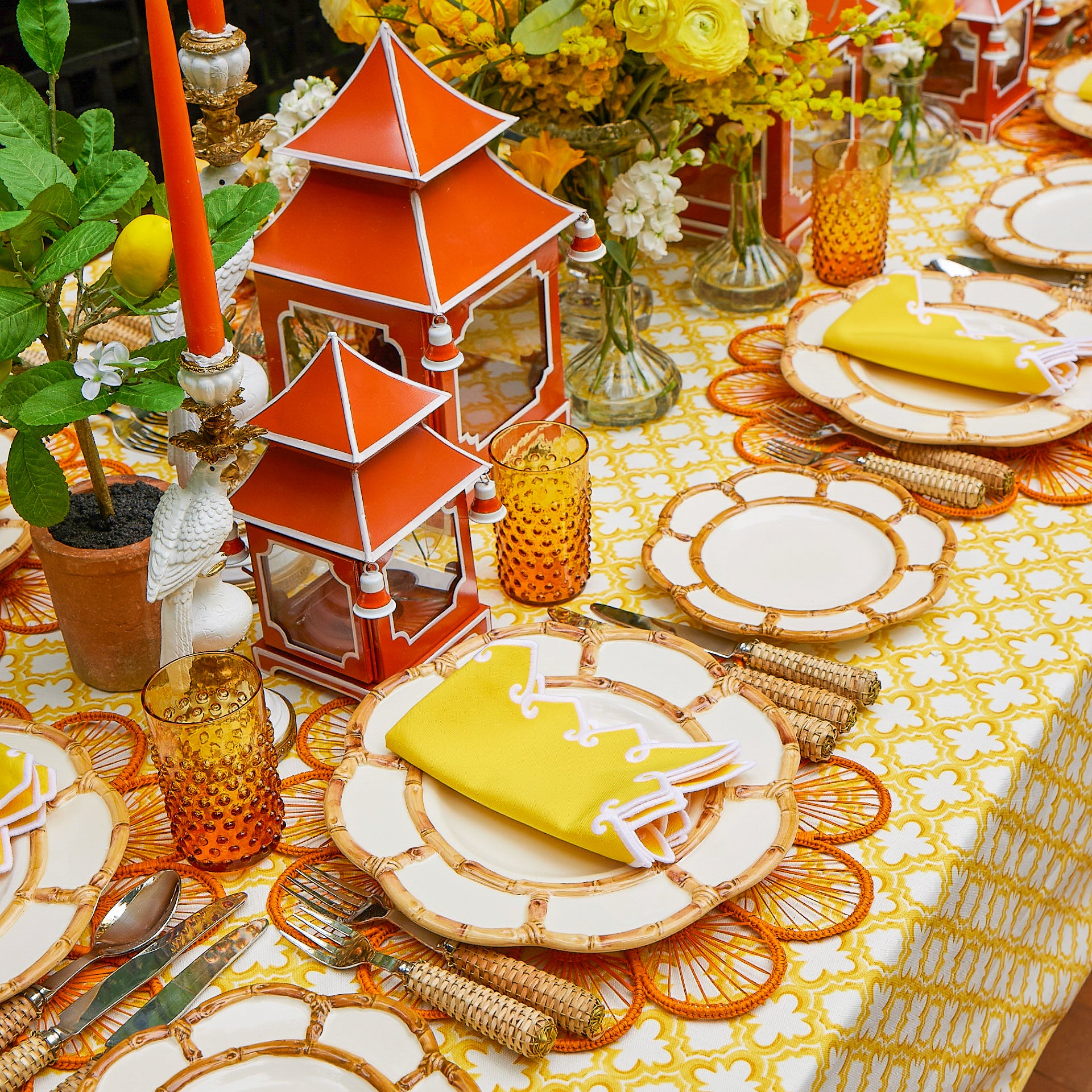 Petal Bamboo Ceramic Dinner & Starter Plates (Set of 8)