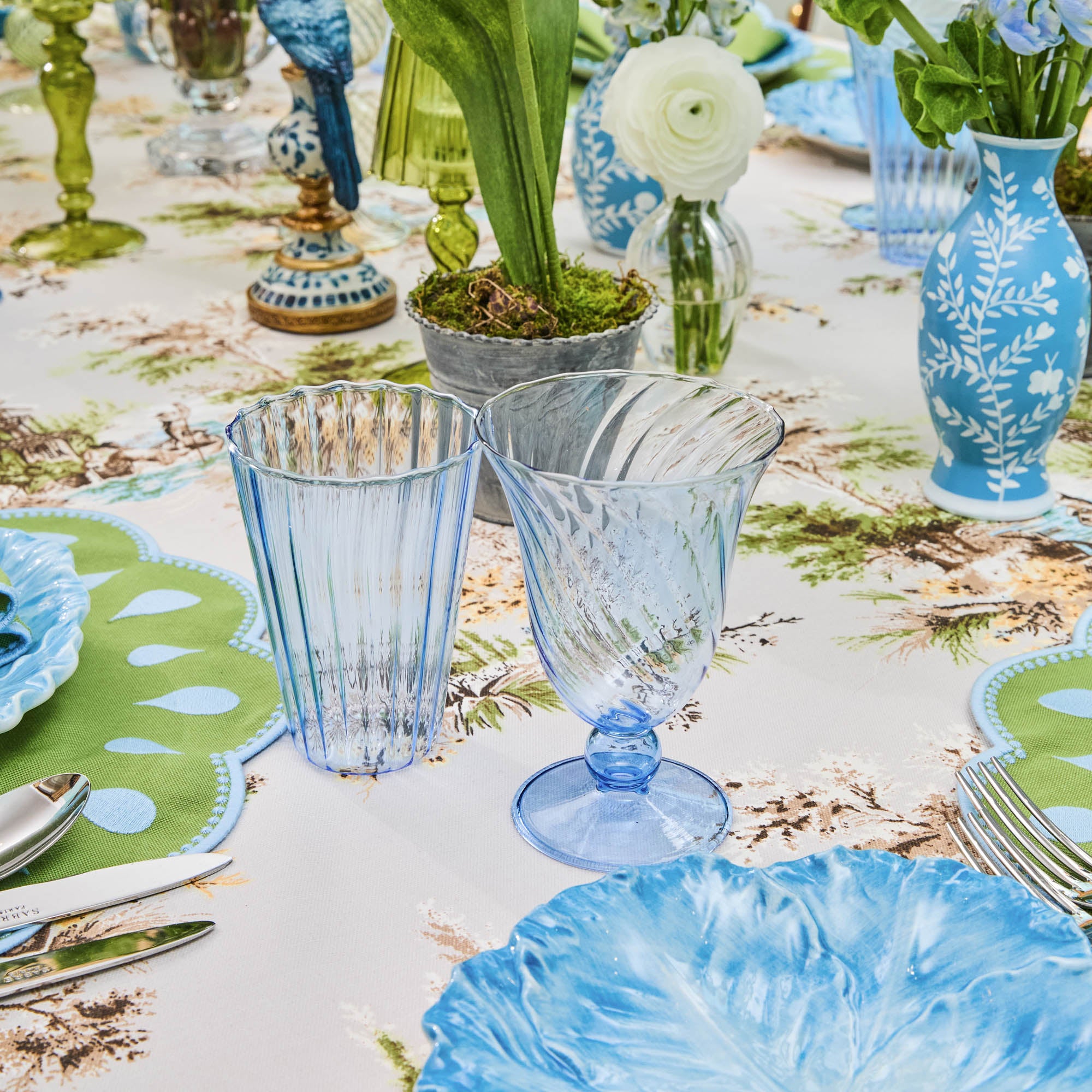 Blue Fluted Glassware (Set of 8)