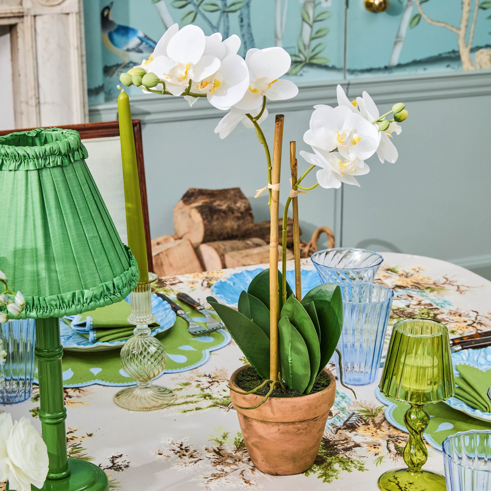 Double Stem Potted Faux Orchid