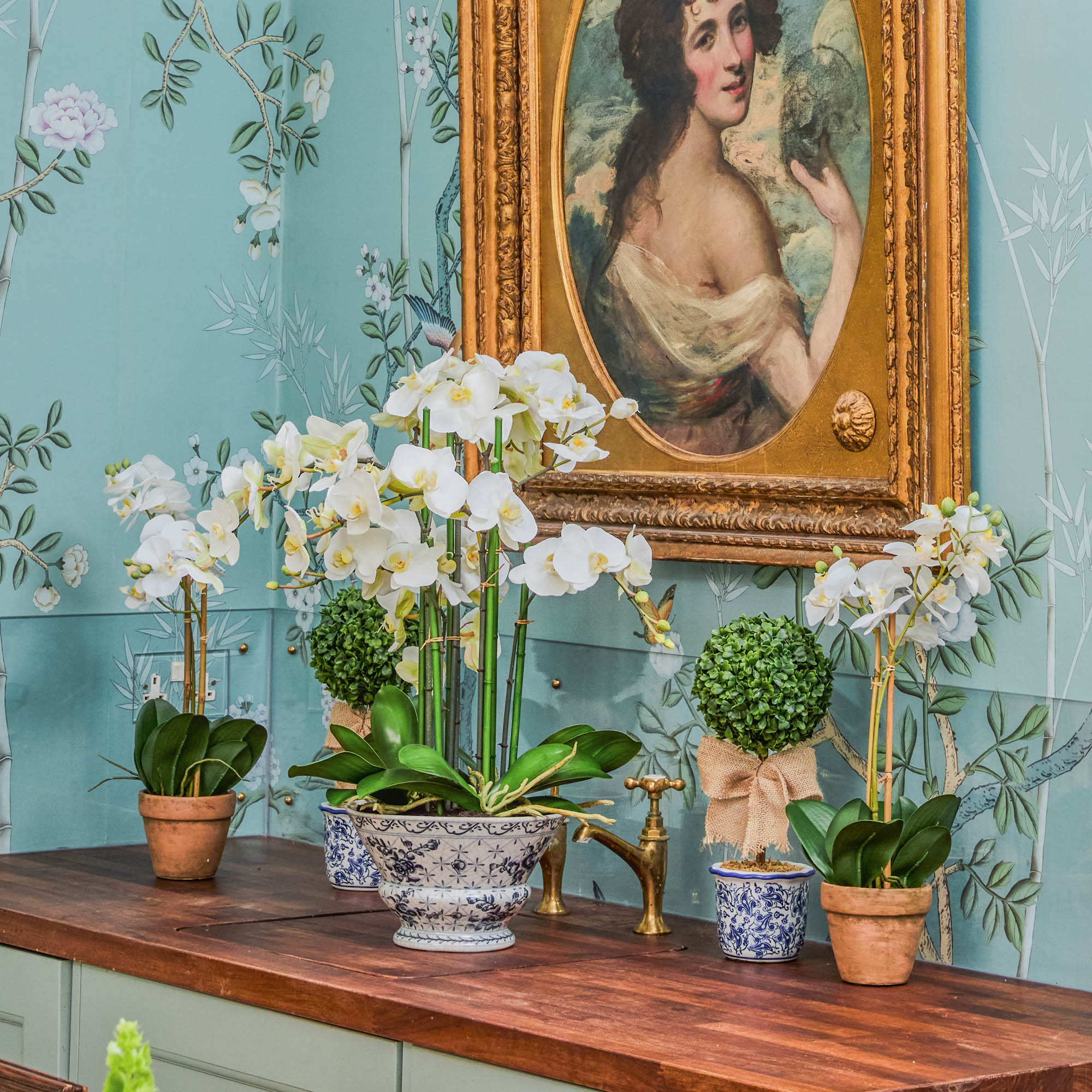 Double Stem Potted Faux Orchid