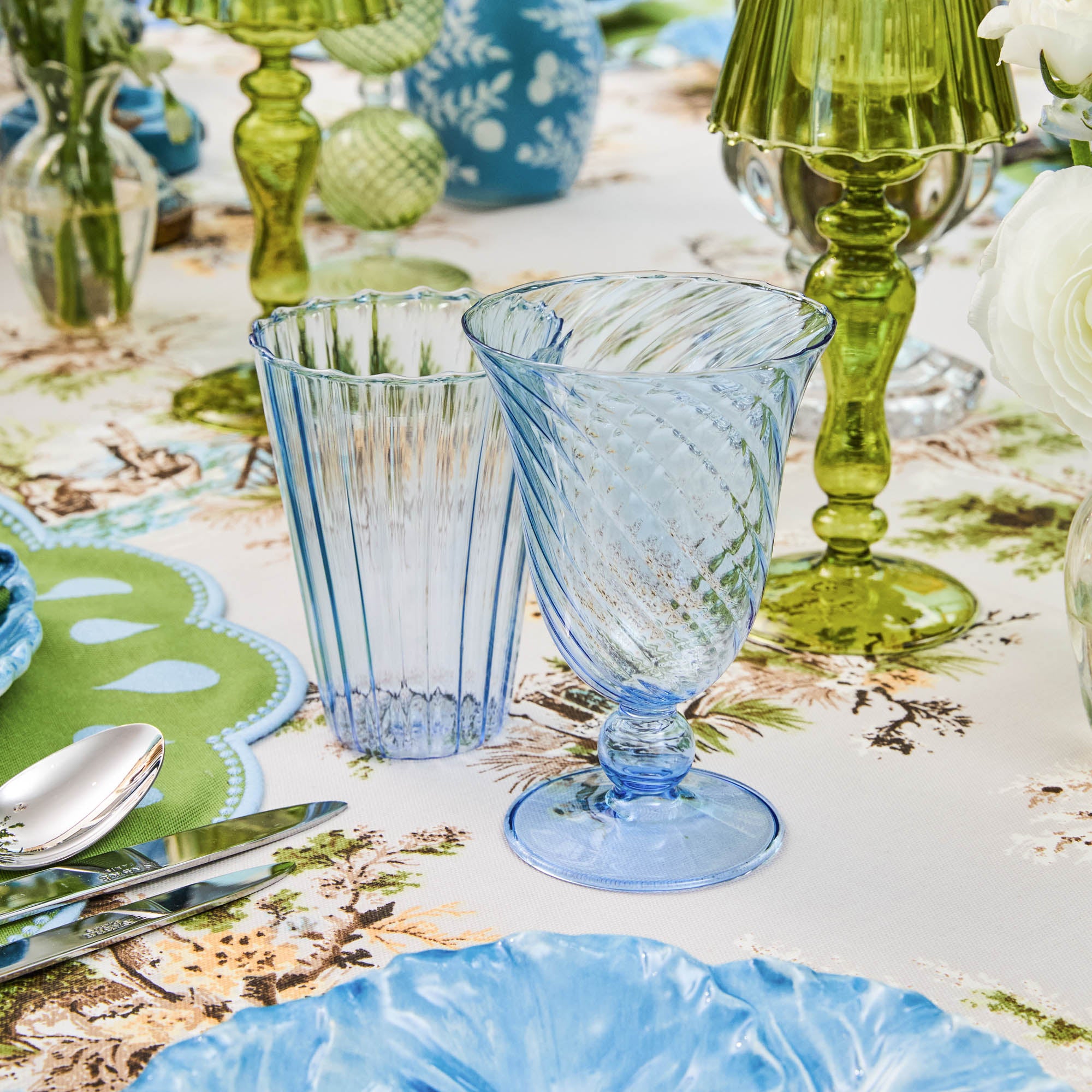 Blue Fluted Water Glasses (Set of 4)